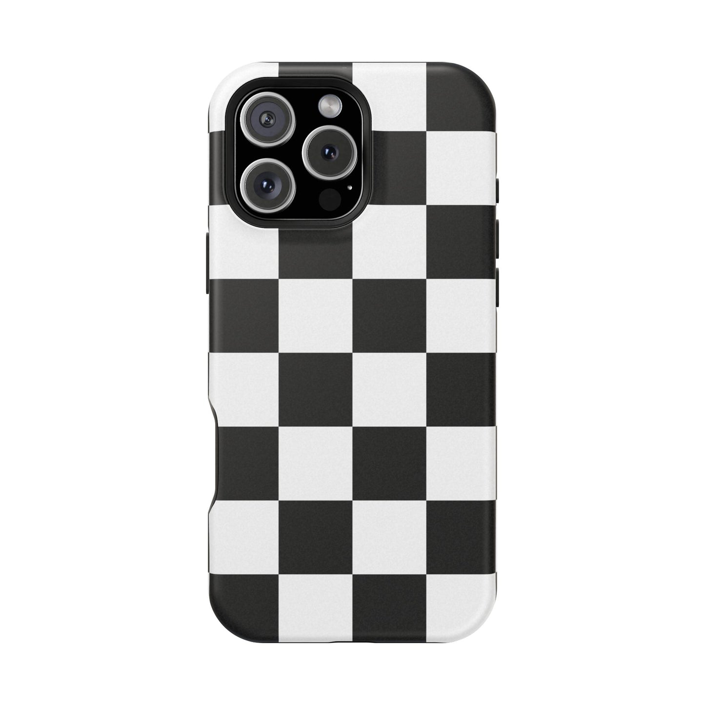 Black & White Checkered Magnetic Impact Phone Case — Shockproof, Wireless Charging Compatible