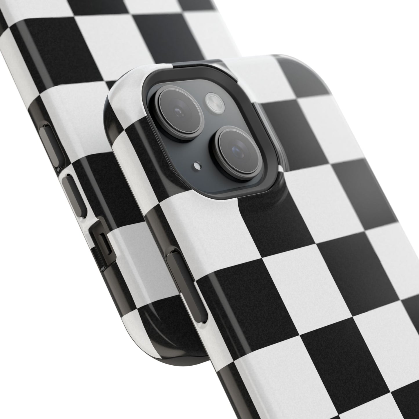 Black & White Checkered Magnetic Impact Phone Case — Shockproof, Wireless Charging Compatible