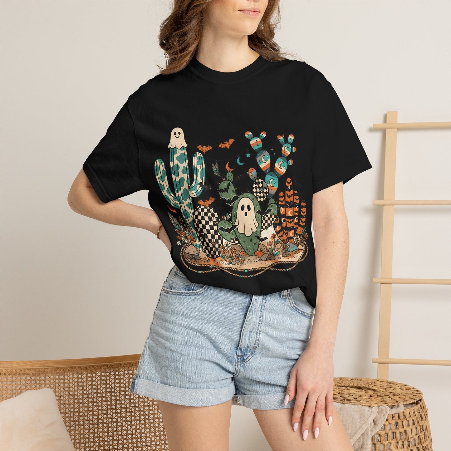 Cactus Patch Halloween T-Shirt — Whimsical Ghosts & Desert Succulents