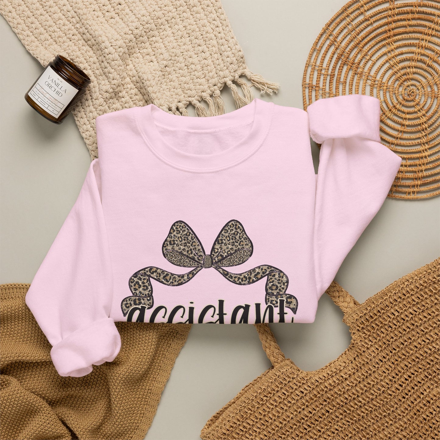 Assistant Principal Sweatshirt — Leopard Bow Crewneck for School Leaders