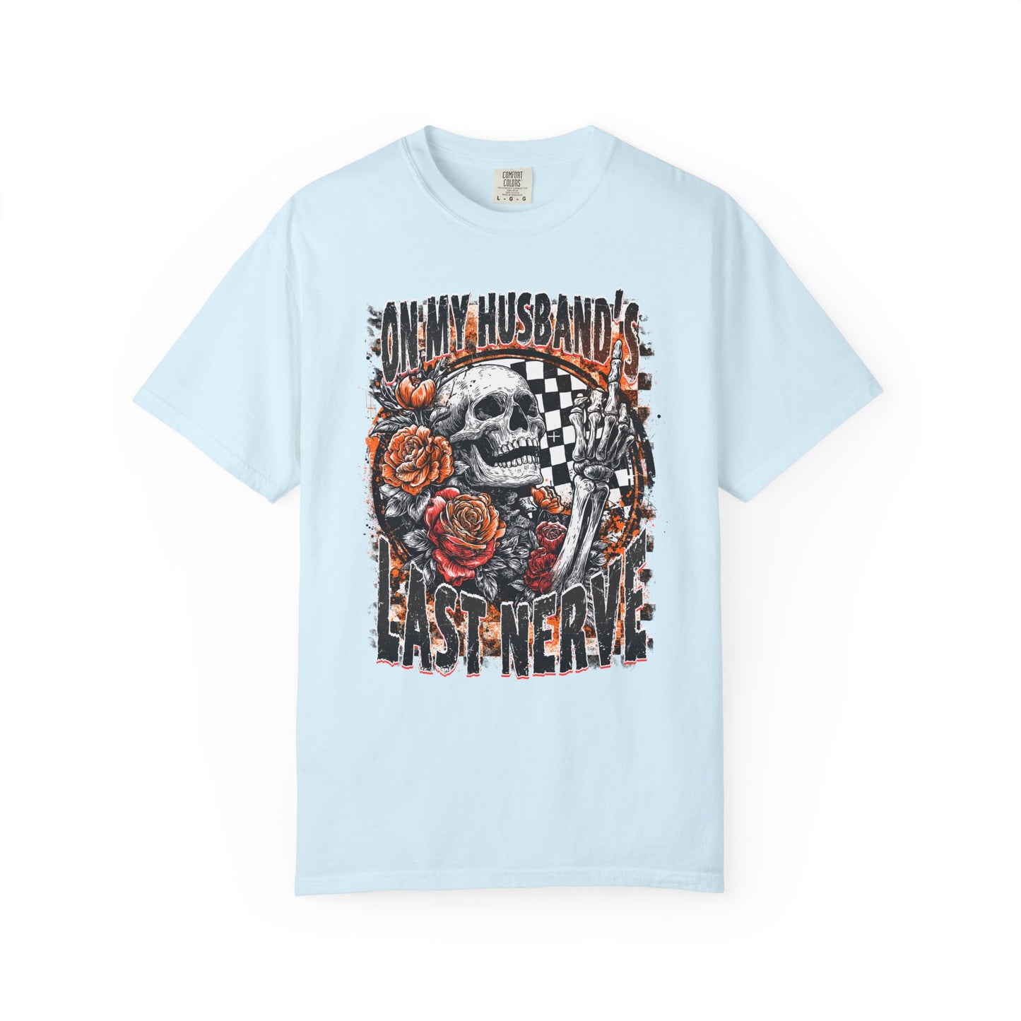 Easy Nerve T-Shirt — Skull, Roses & Racing Flag Graphic Tee