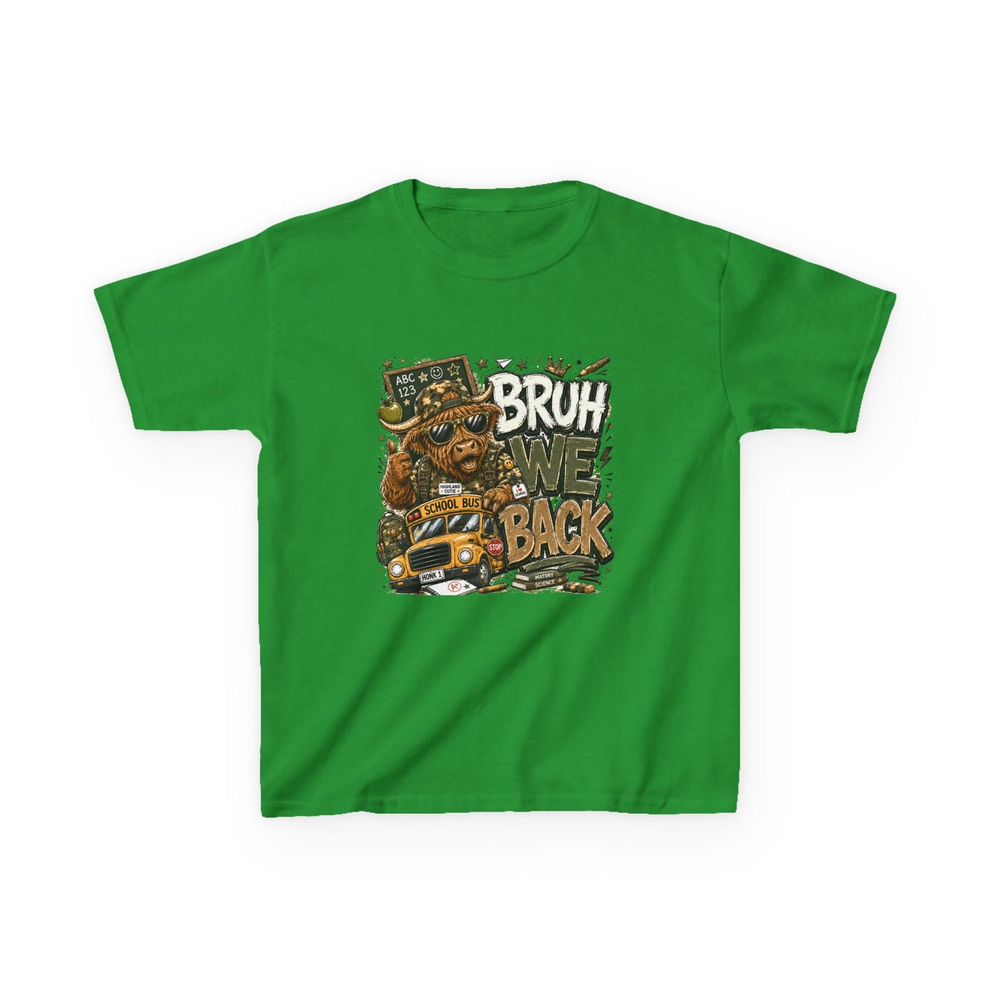 Kids Tee — 'Bruh We Back' Highland Cow Graphic