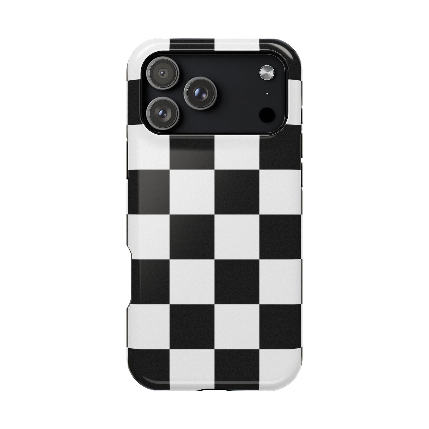 Black & White Checkered Magnetic Impact Phone Case — Shockproof, Wireless Charging Compatible