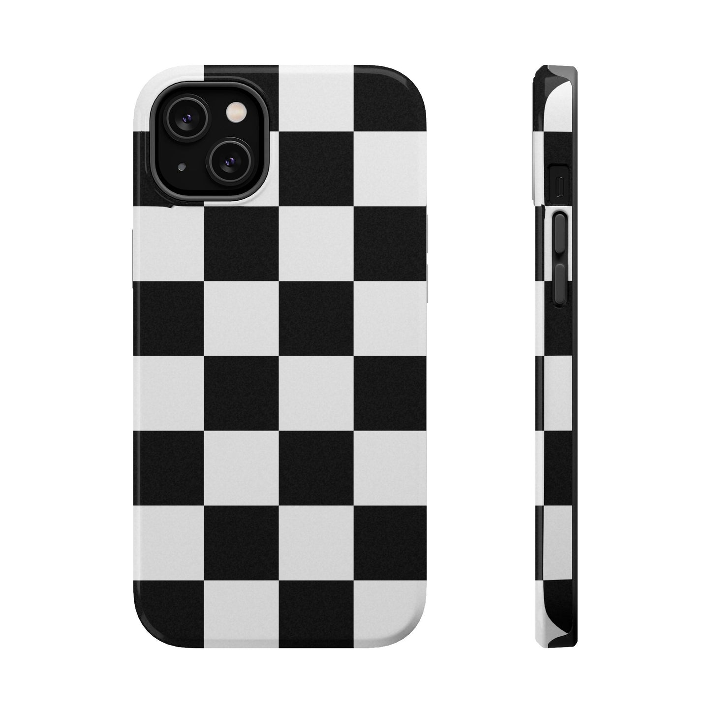 Black & White Checkered Magnetic Impact Phone Case — Shockproof, Wireless Charging Compatible
