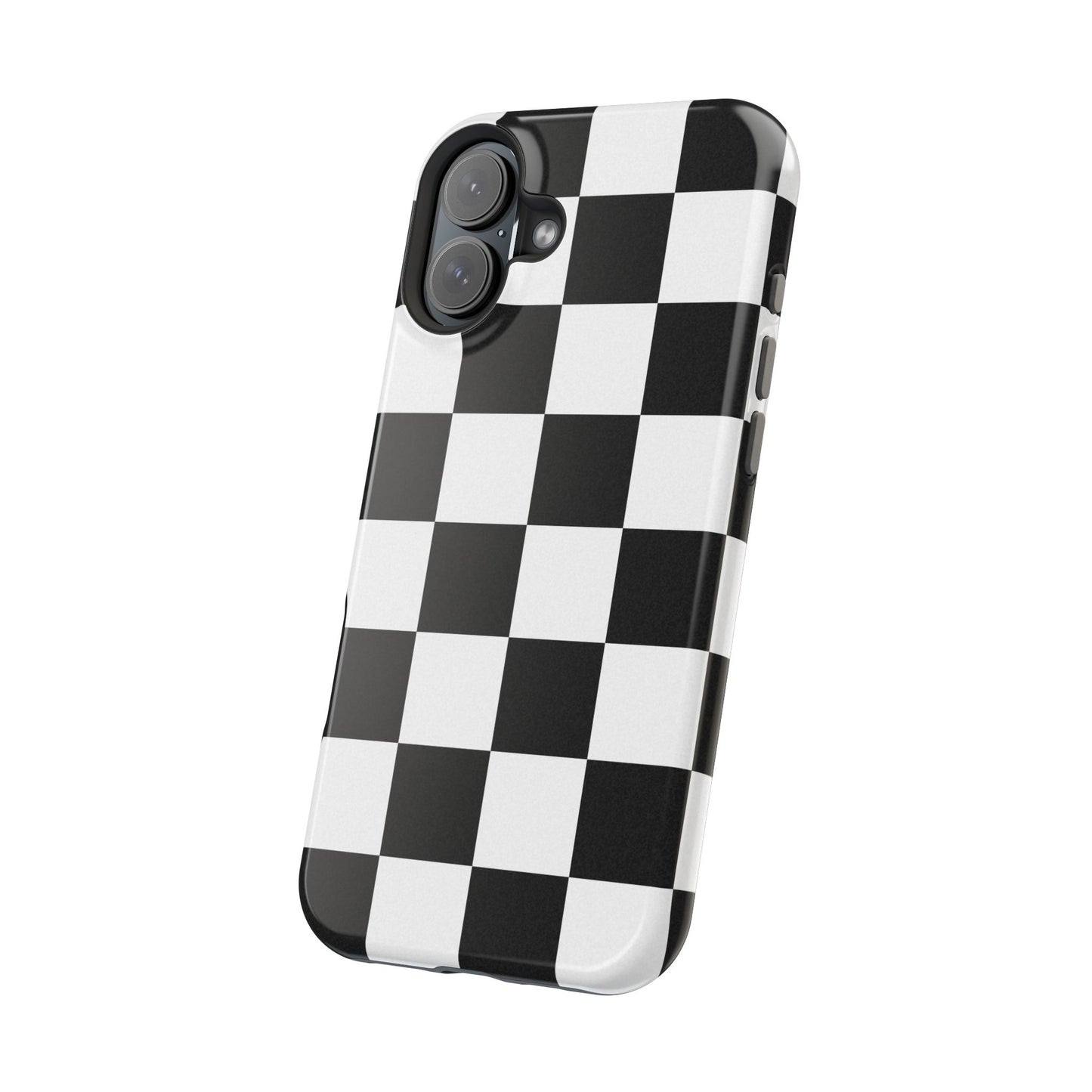 Black & White Checkered Magnetic Impact Phone Case — Shockproof, Wireless Charging Compatible