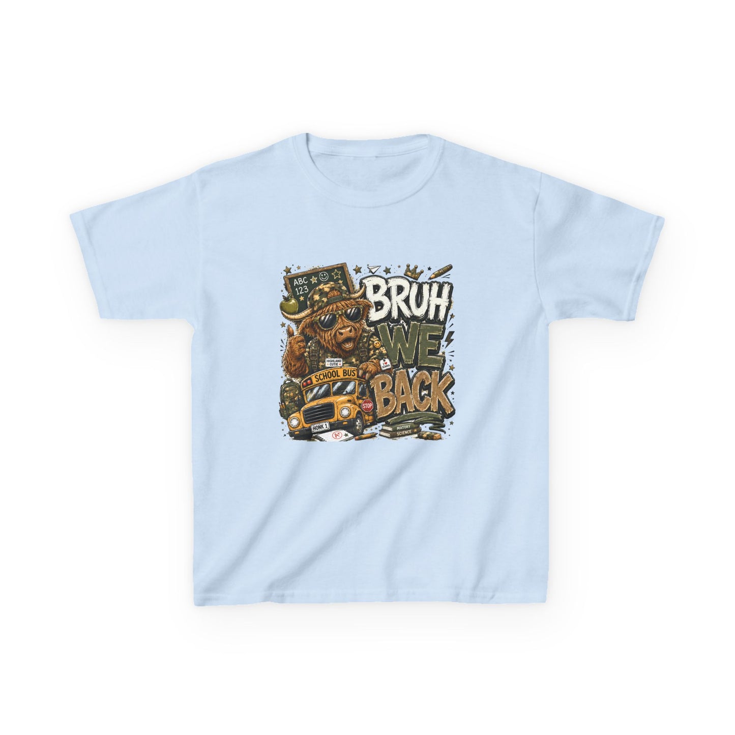 Kids Tee — 'Bruh We Back' Highland Cow Graphic
