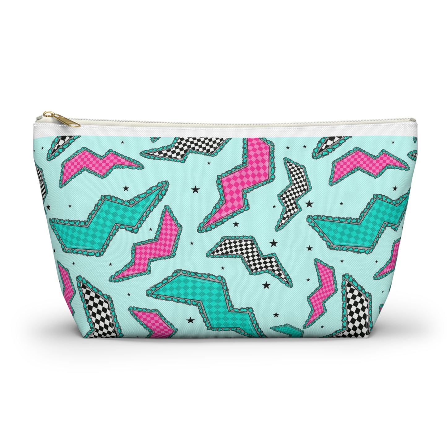 Retro 80s Geometric Accessory Pouch – T‑Bottom Makeup & Travel Zip Bag