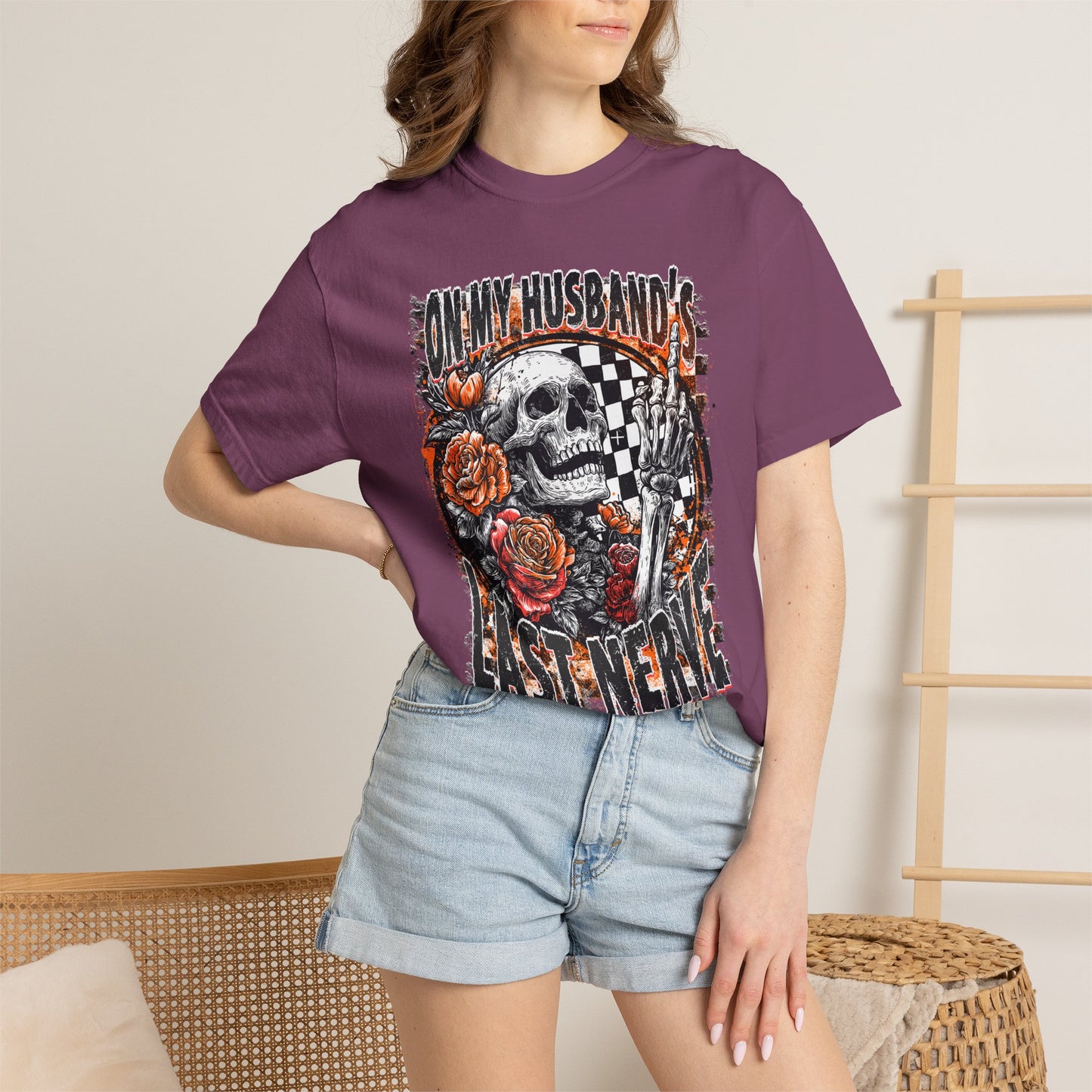 Easy Nerve T-Shirt — Skull, Roses & Racing Flag Graphic Tee