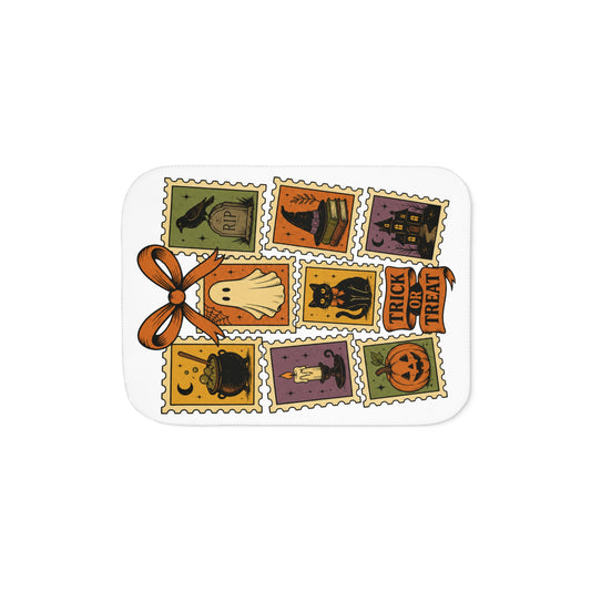 Halloween Stamp Sherpa Blanket – Trick or Treat Cozy Throw