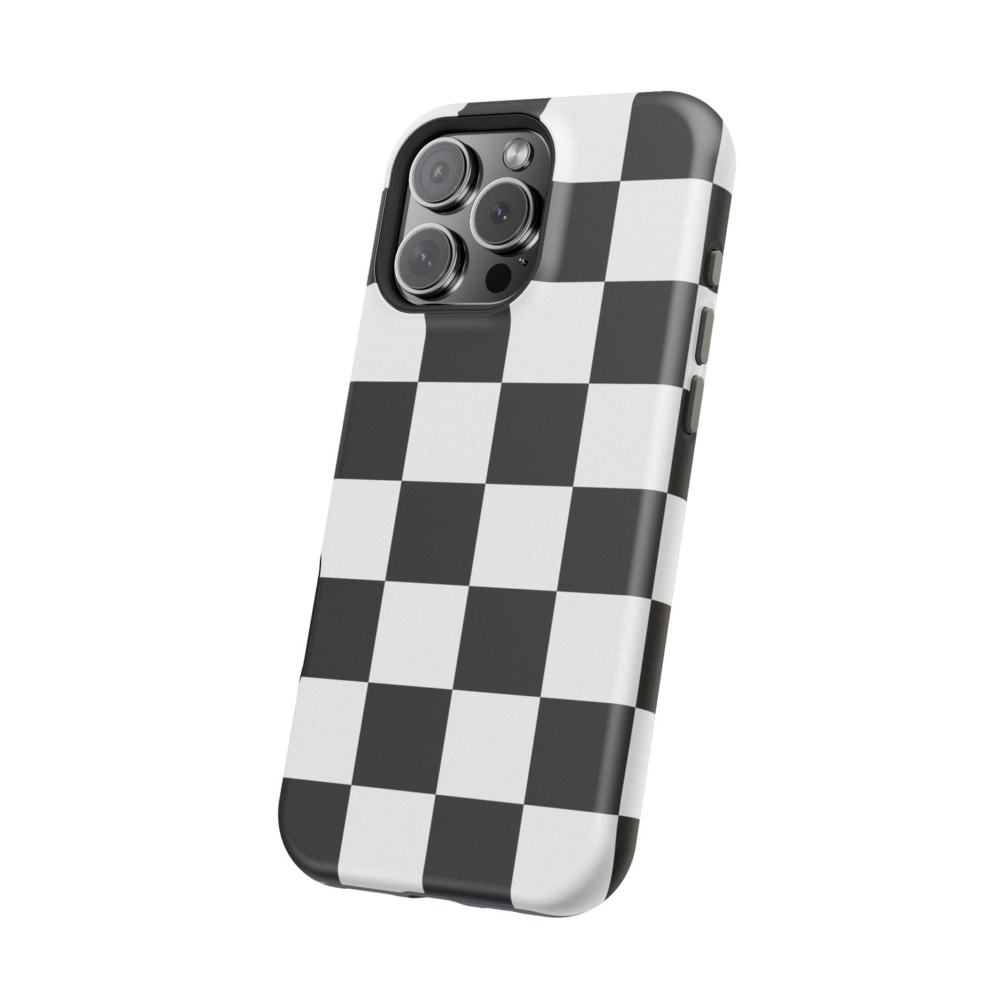 Black & White Checkered Magnetic Impact Phone Case — Shockproof, Wireless Charging Compatible