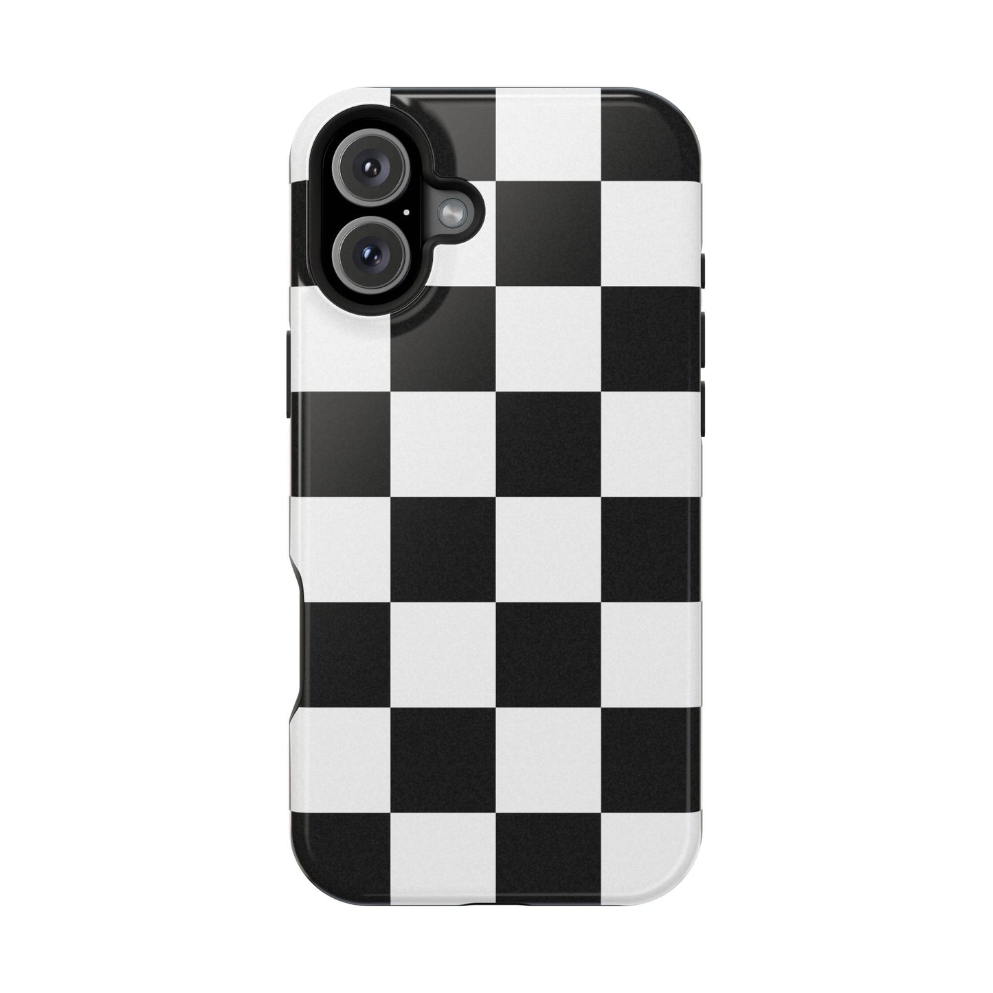Black & White Checkered Magnetic Impact Phone Case — Shockproof, Wireless Charging Compatible
