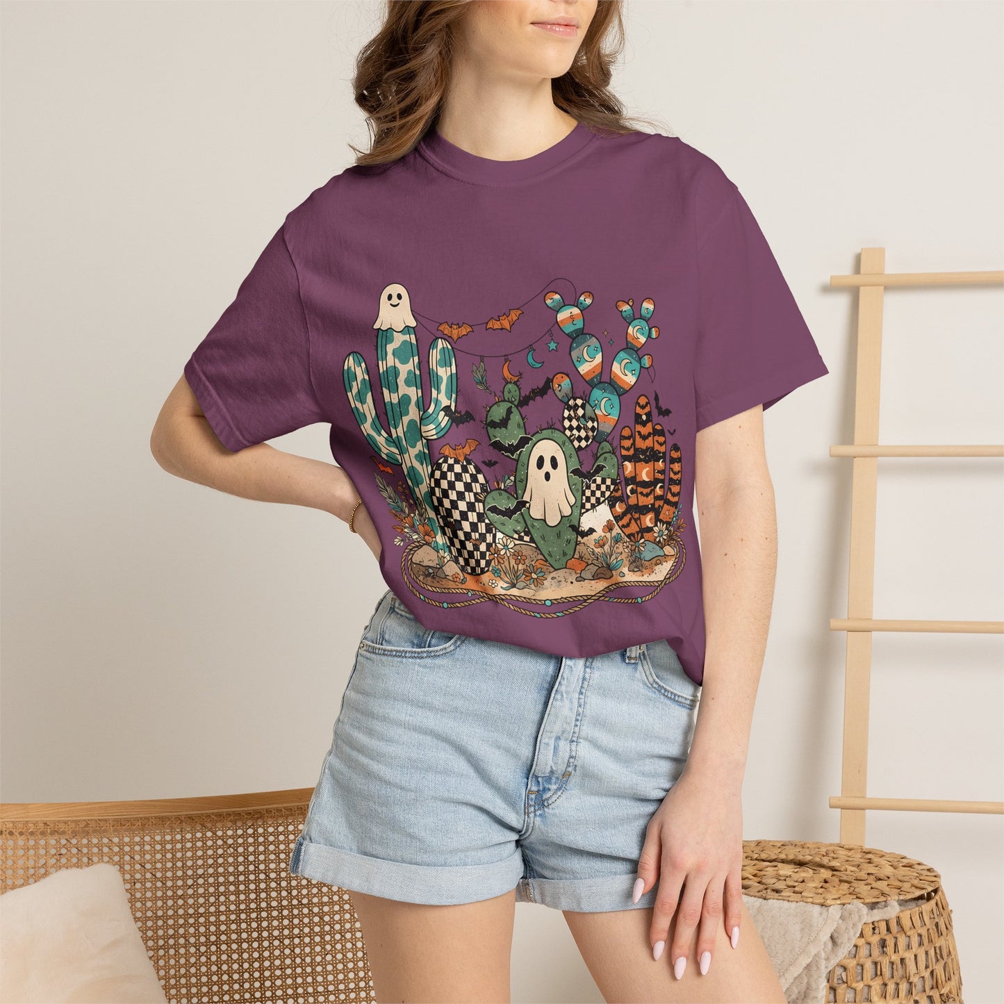 Cactus Patch Halloween T-Shirt — Whimsical Ghosts & Desert Succulents