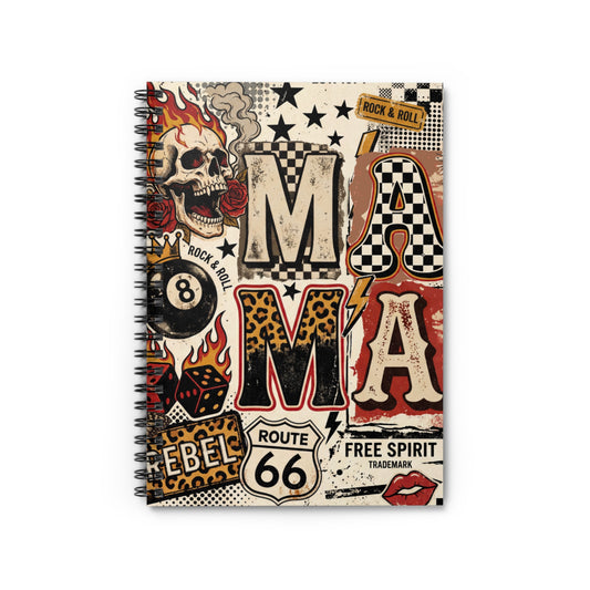 Rock & Rebel Spiral Notebook — Route 66 Skull Doodle Journal (Ruled)