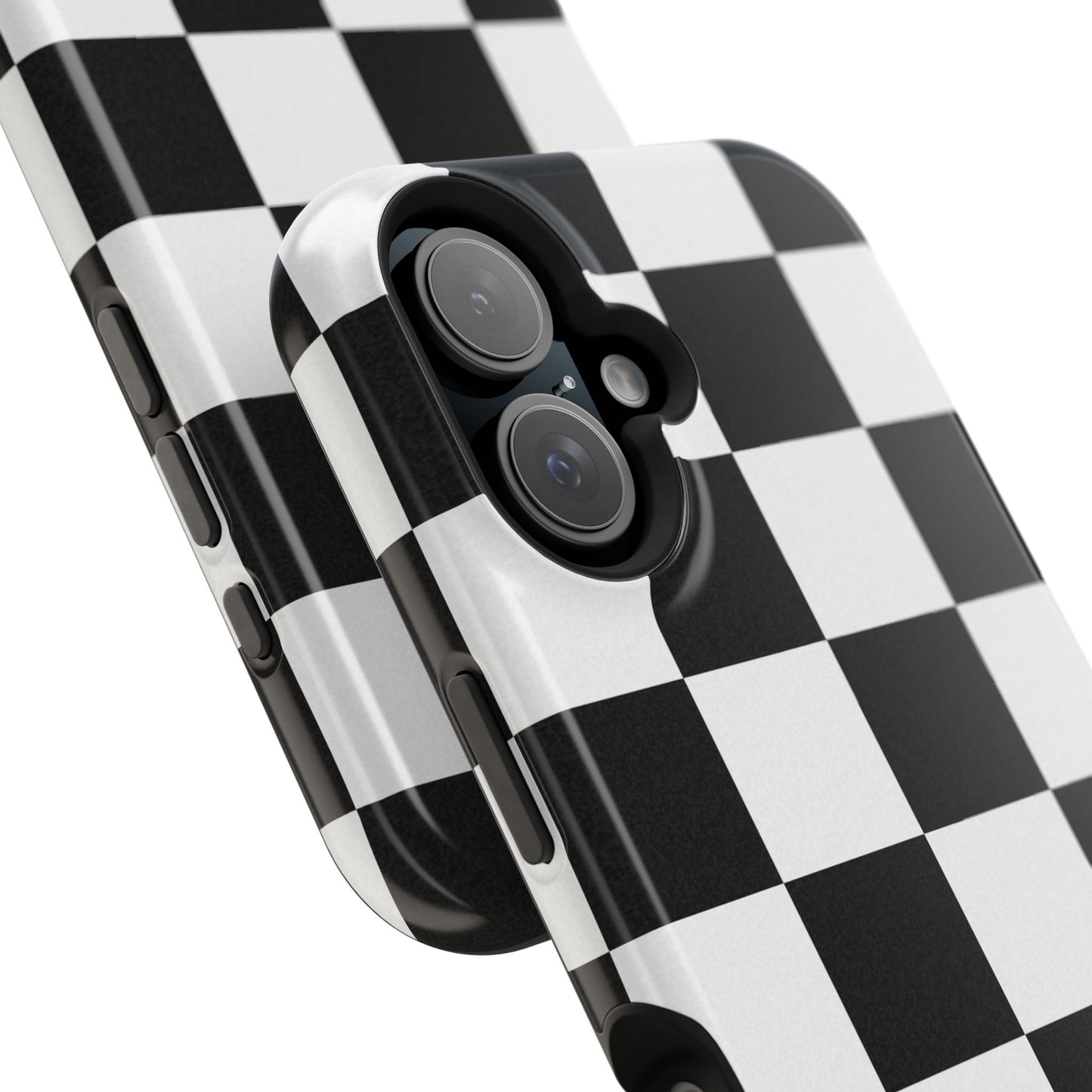 Black & White Checkered Magnetic Impact Phone Case — Shockproof, Wireless Charging Compatible