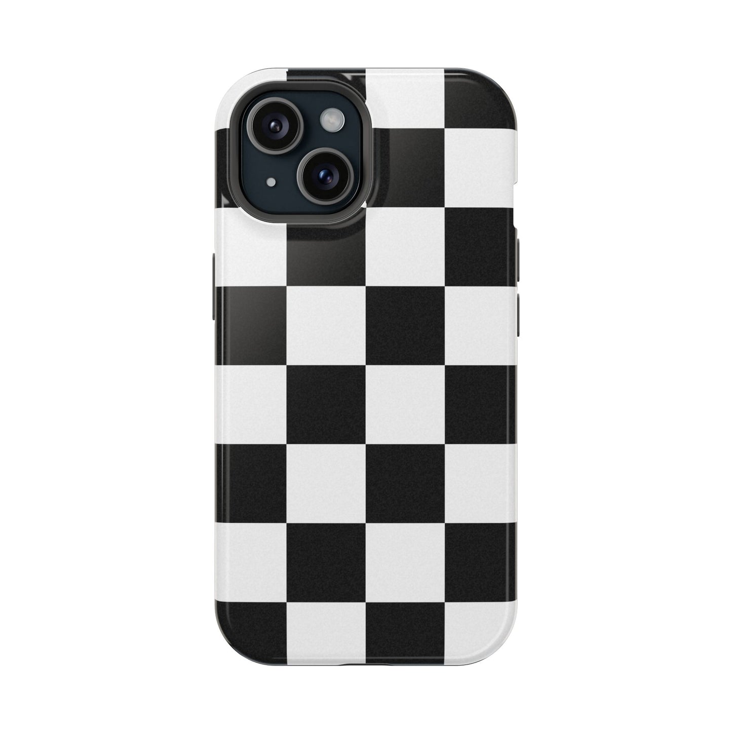 Black & White Checkered Magnetic Impact Phone Case — Shockproof, Wireless Charging Compatible