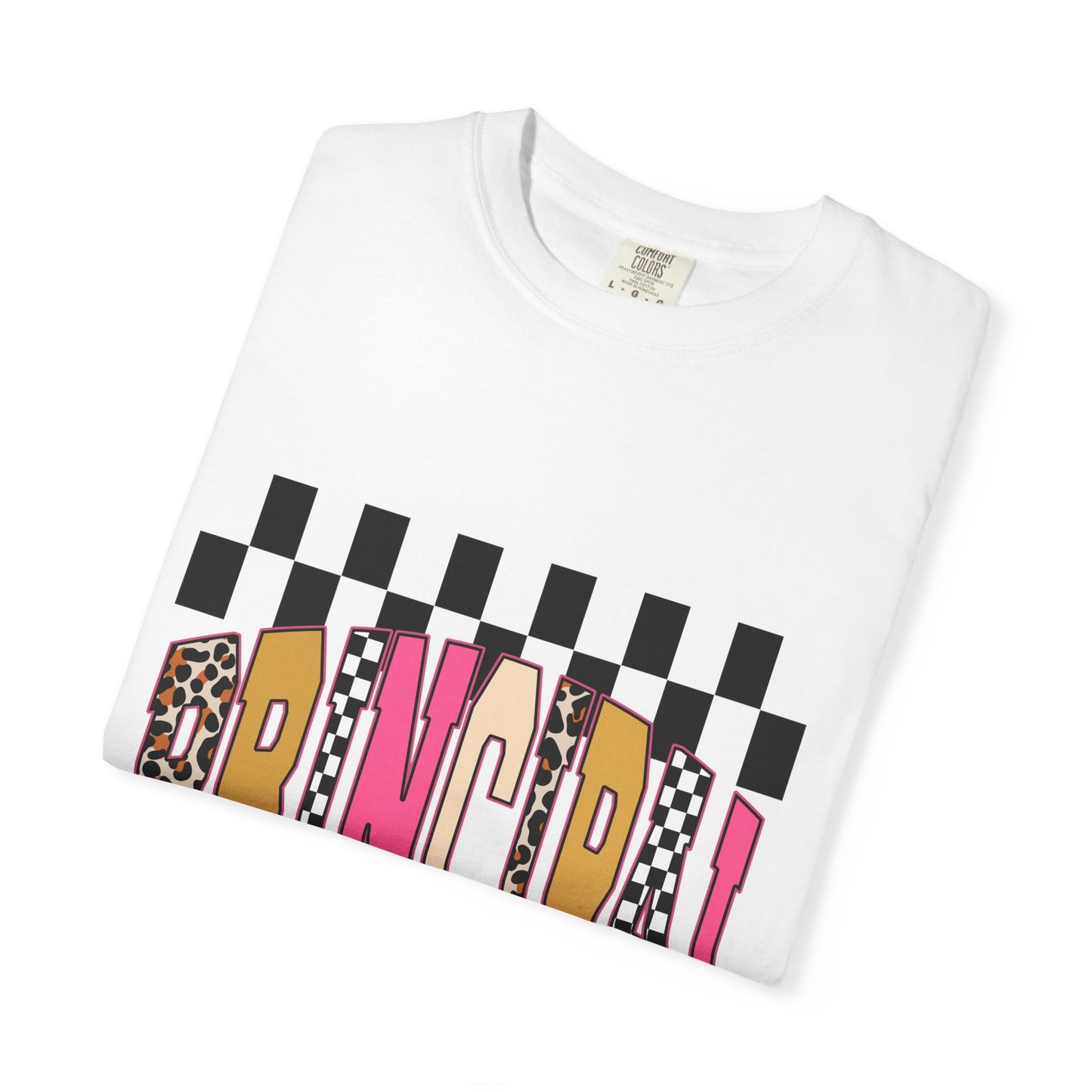 Principal Bow Stripe T‑Shirt — Cute Pink & Navy Teacher Tee