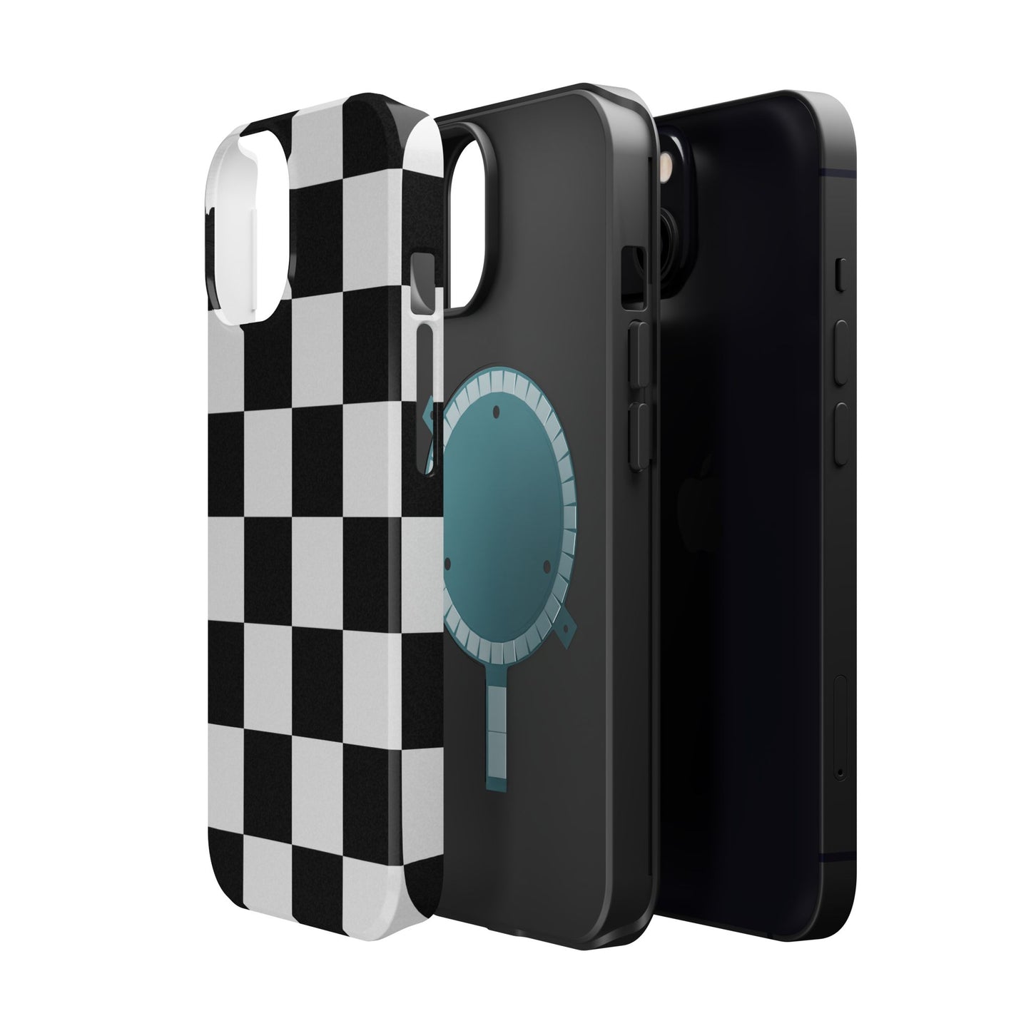 Black & White Checkered Magnetic Impact Phone Case — Shockproof, Wireless Charging Compatible