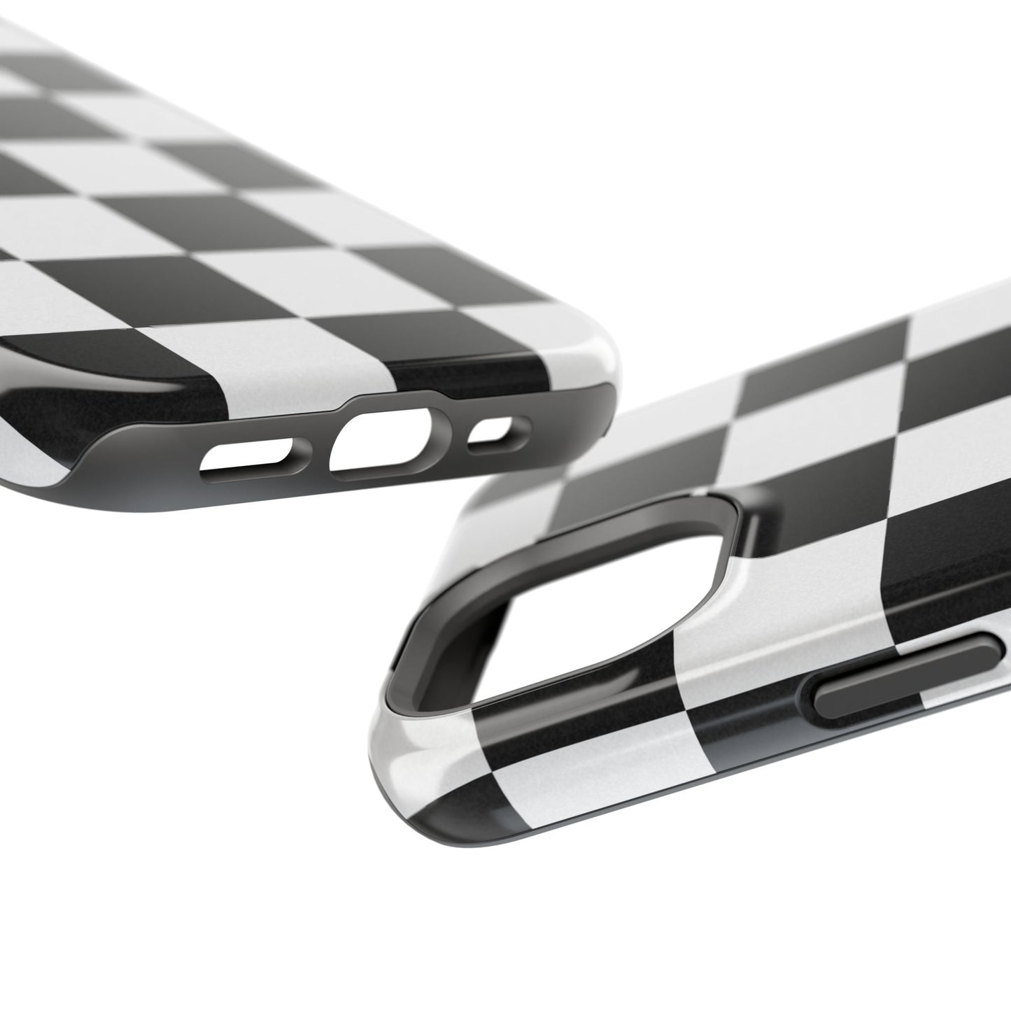Black & White Checkered Magnetic Impact Phone Case — Shockproof, Wireless Charging Compatible