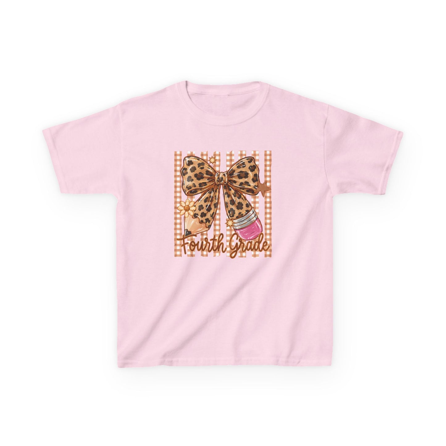 Fourth Grade Leopard Bow Kids Tee — Cute School Back-to-School Shirt