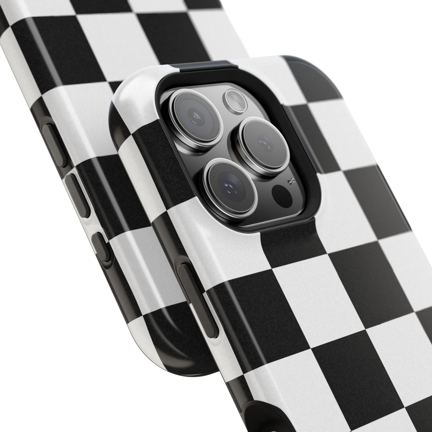 Black & White Checkered Magnetic Impact Phone Case — Shockproof, Wireless Charging Compatible