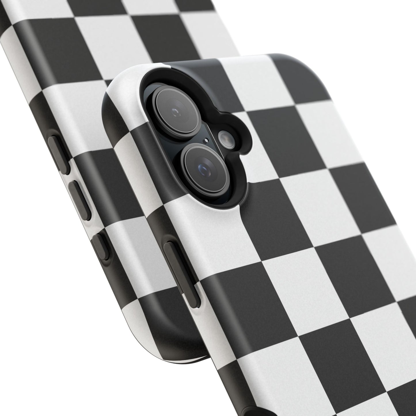 Black & White Checkered Magnetic Impact Phone Case — Shockproof, Wireless Charging Compatible