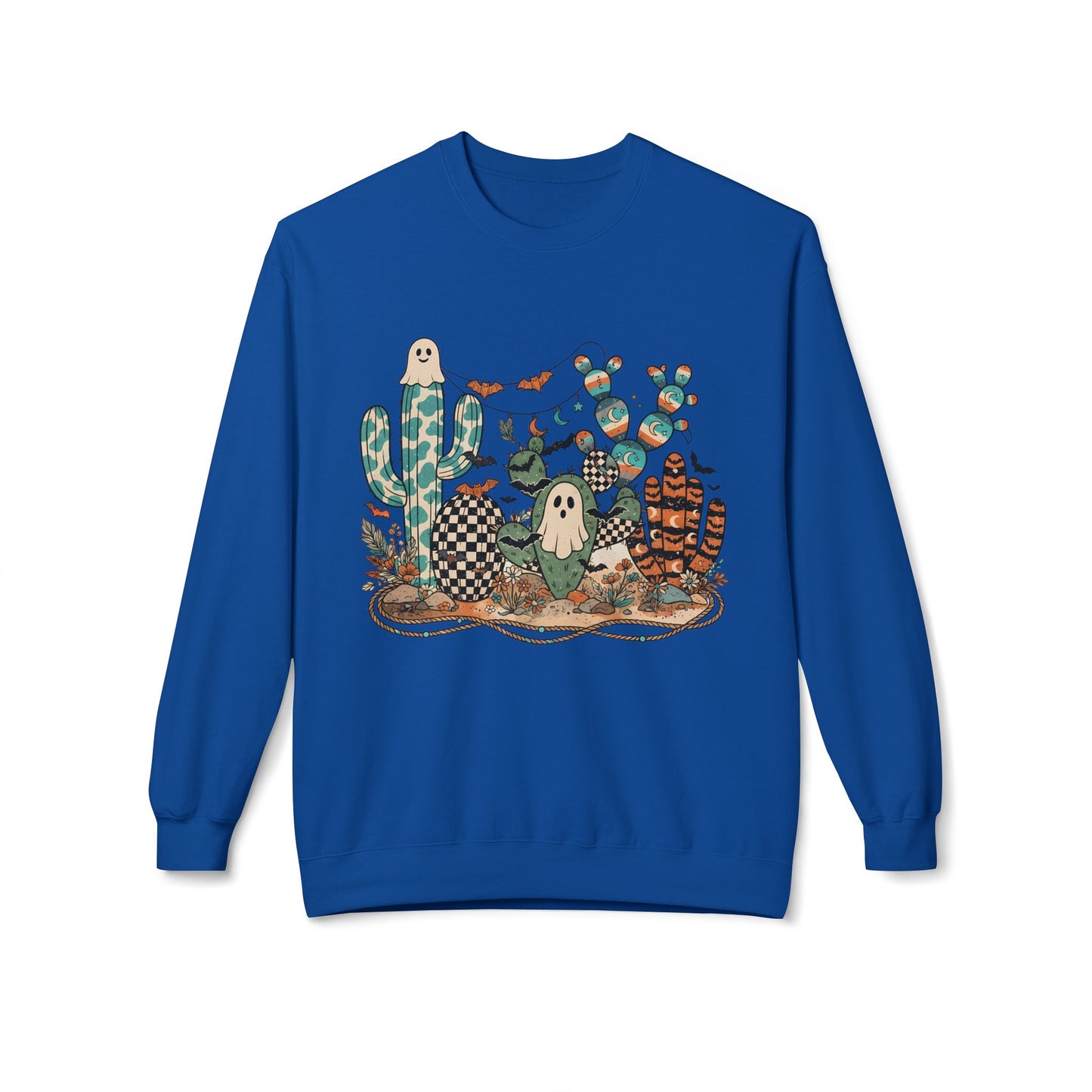 Halloween Cactus Crewneck Sweatshirt — Cute Ghosts & Desert Plants Graphic