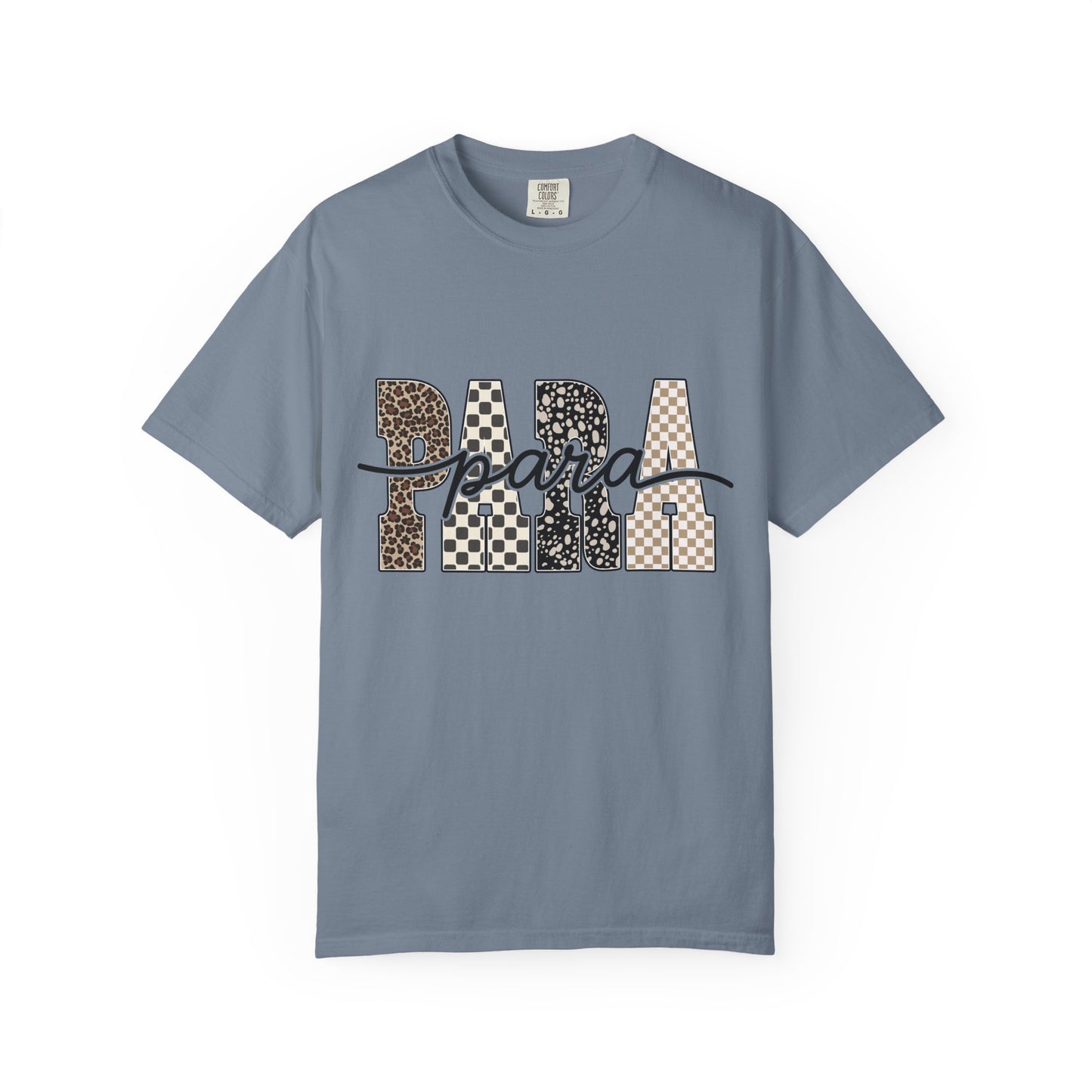Para T-Shirt — Leopard & Checker Block Letter Graphic Tee