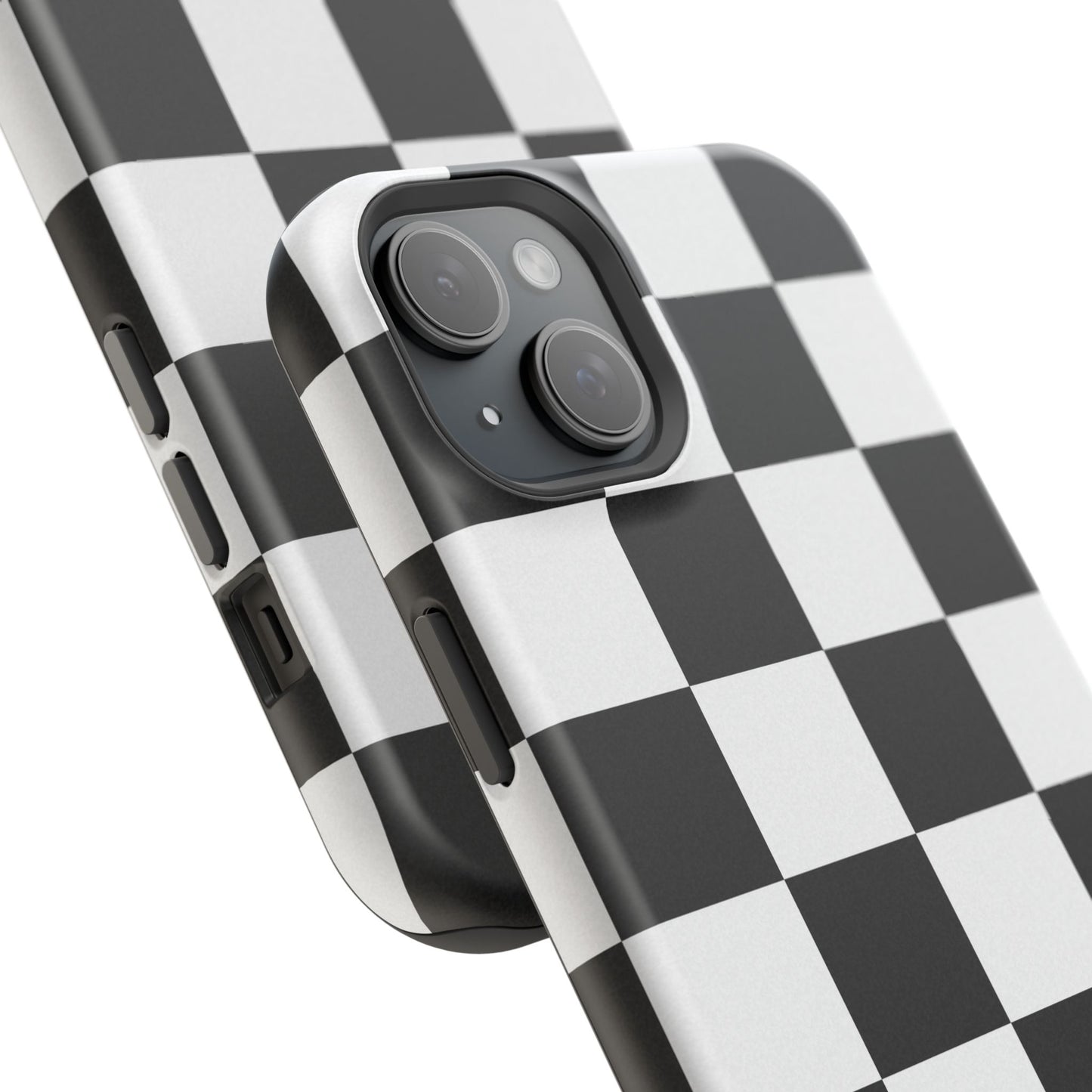 Black & White Checkered Magnetic Impact Phone Case — Shockproof, Wireless Charging Compatible