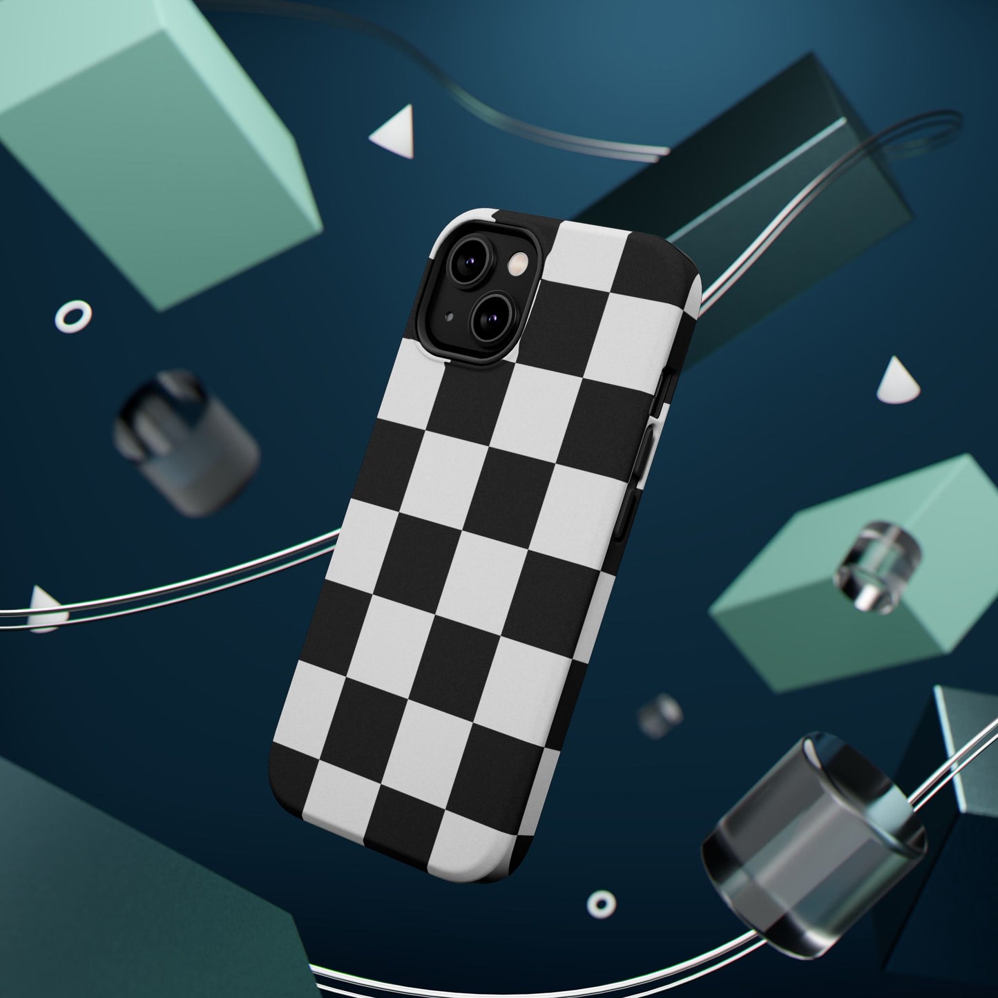 Black & White Checkered Magnetic Impact Phone Case — Shockproof, Wireless Charging Compatible