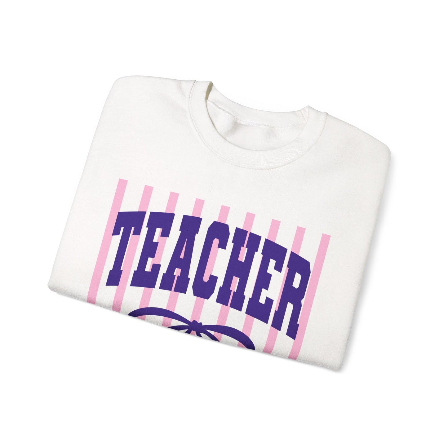 Teacher Crewneck Sweatshirt — Pink Stripes & Bow Design