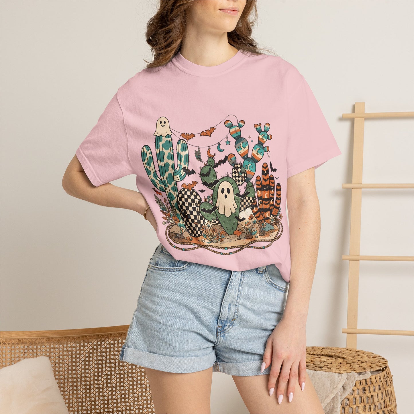 Cactus Patch Halloween T-Shirt — Whimsical Ghosts & Desert Succulents