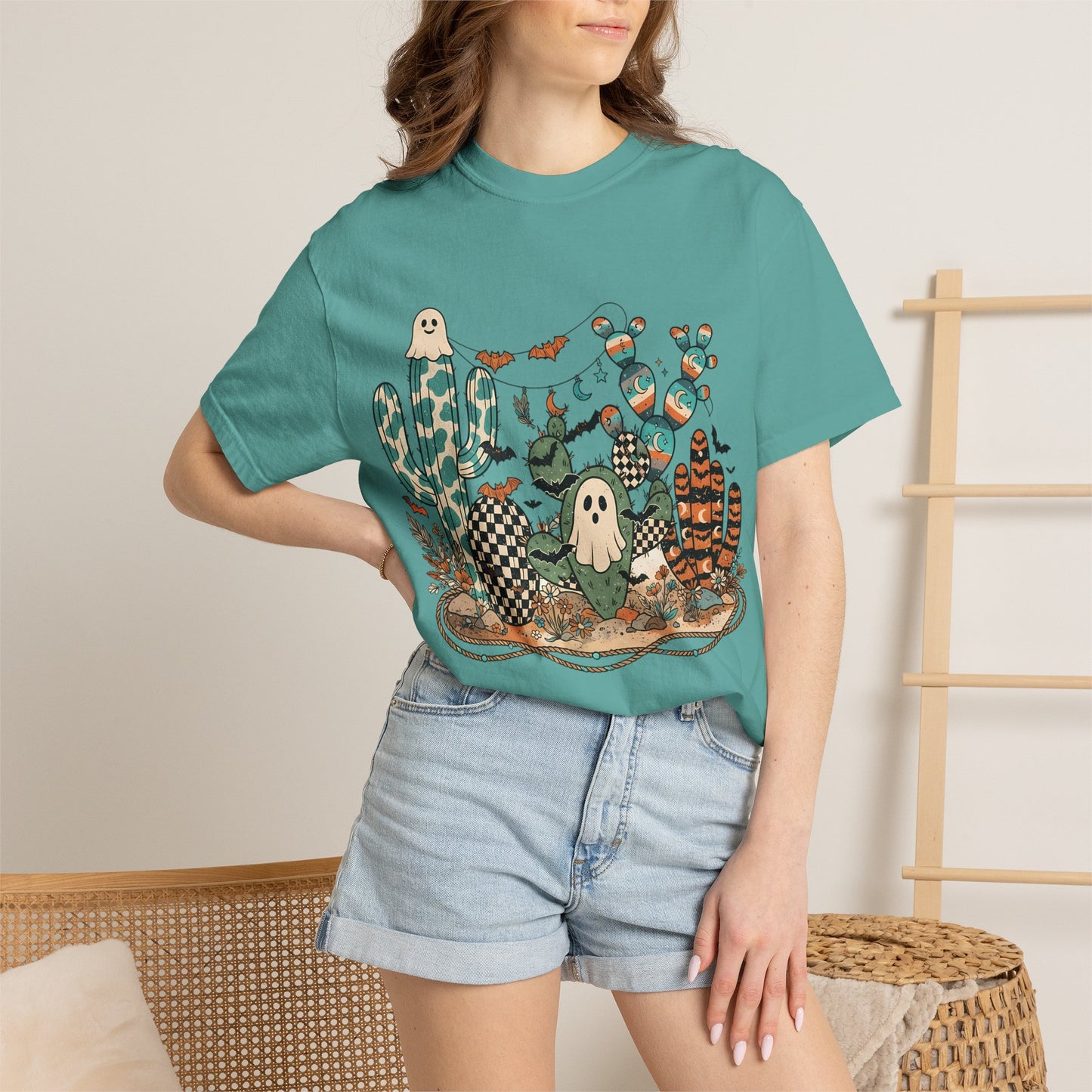 Cactus Patch Halloween T-Shirt — Whimsical Ghosts & Desert Succulents
