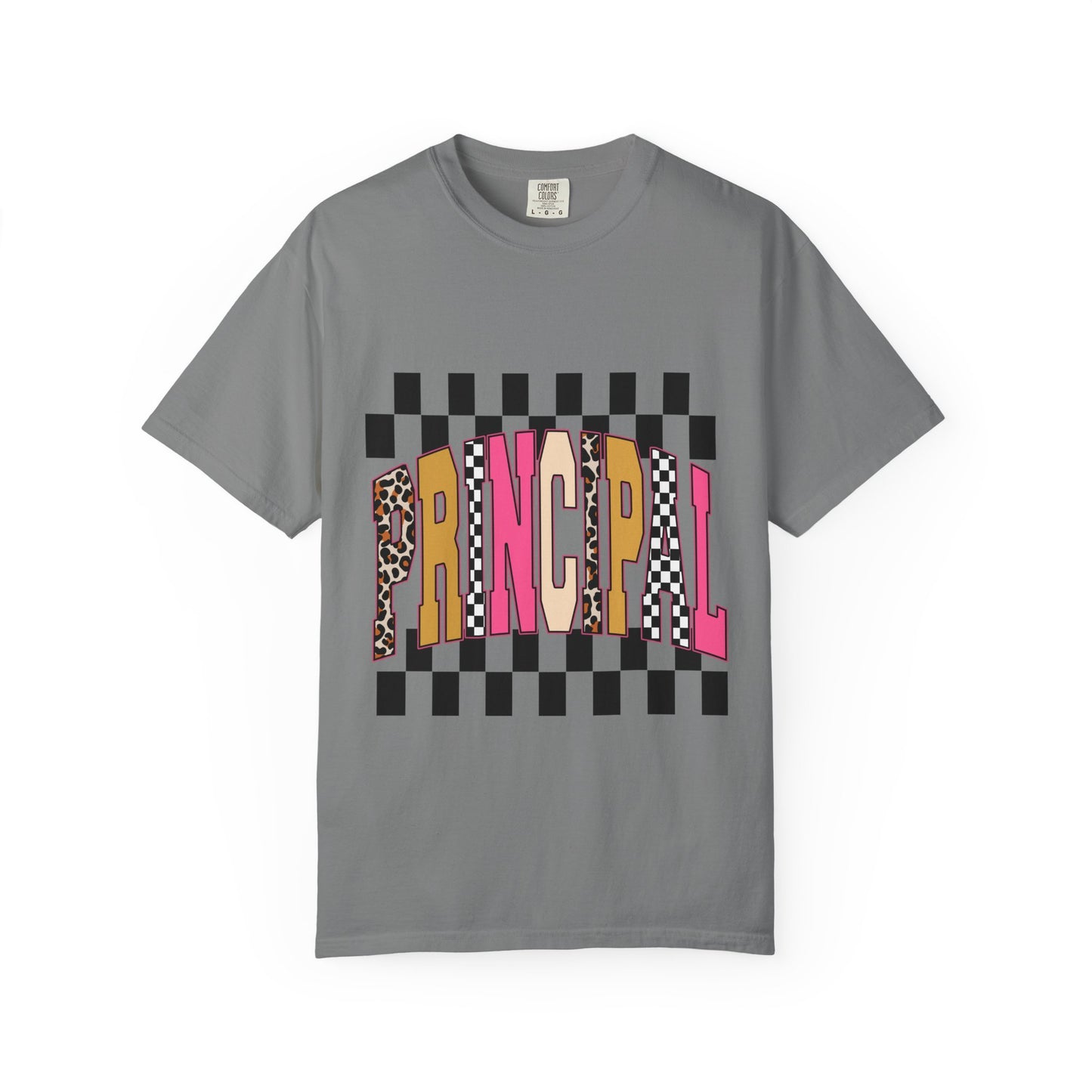 Principal Bow Stripe T‑Shirt — Cute Pink & Navy Teacher Tee