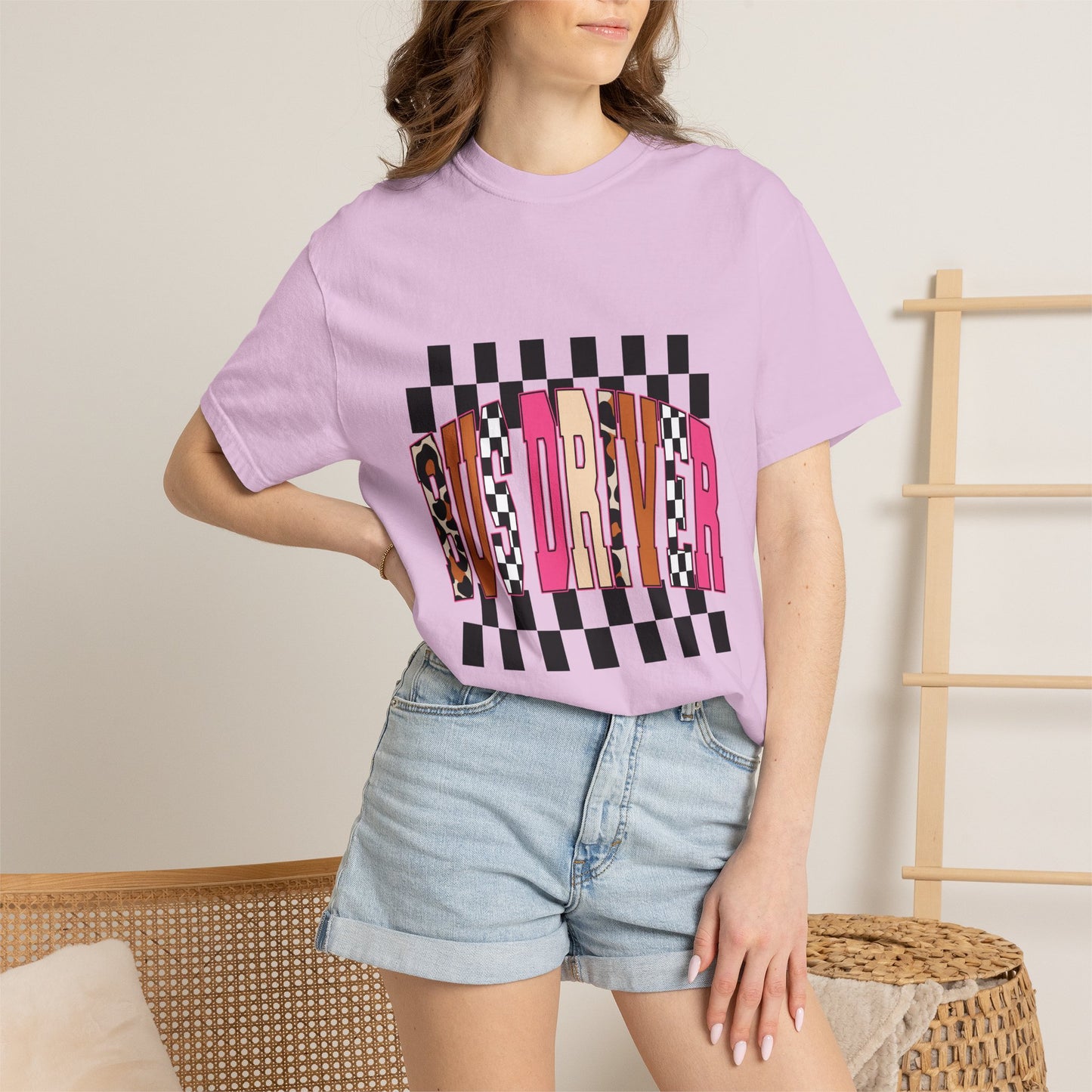 T-Shirt — 'Bus Driver' Checkerboard Graphic Tee (Retro Skate/Punk Vibe)