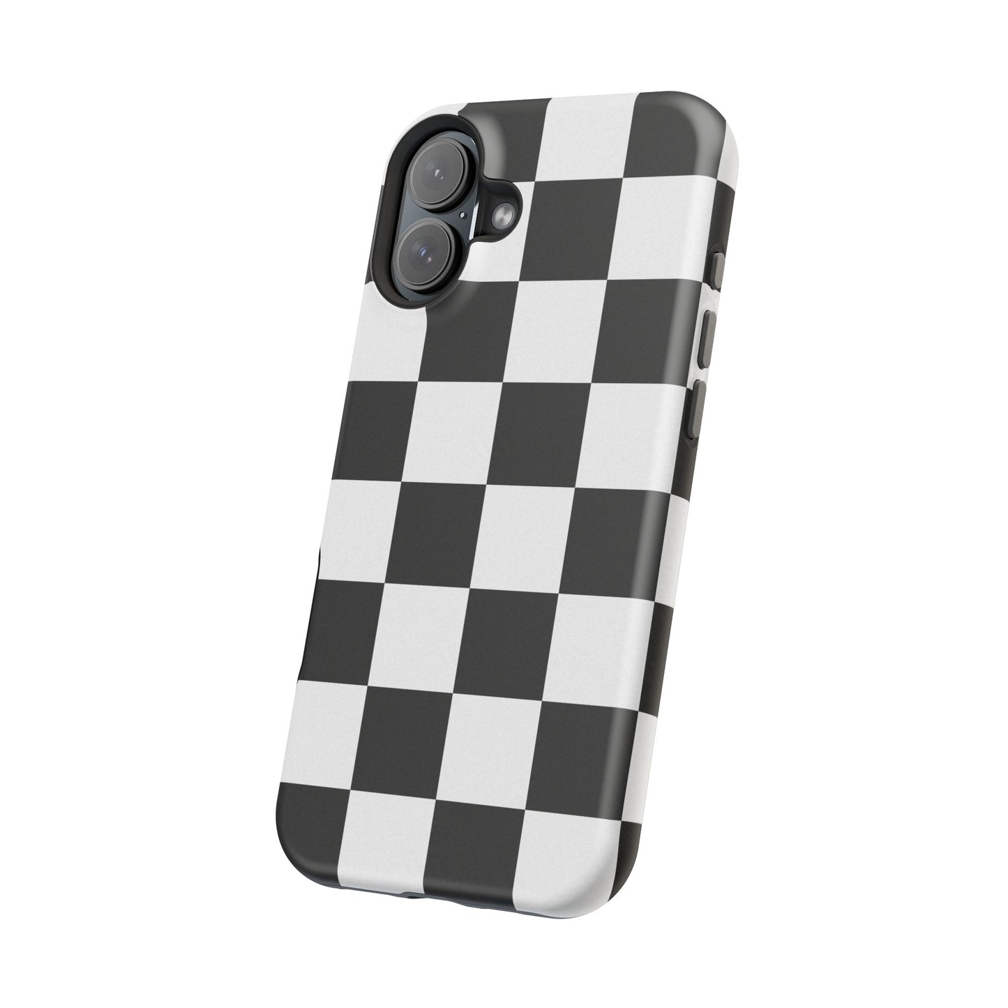 Black & White Checkered Magnetic Impact Phone Case — Shockproof, Wireless Charging Compatible
