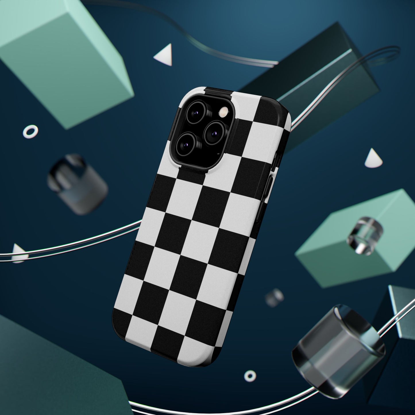 Black & White Checkered Magnetic Impact Phone Case — Shockproof, Wireless Charging Compatible