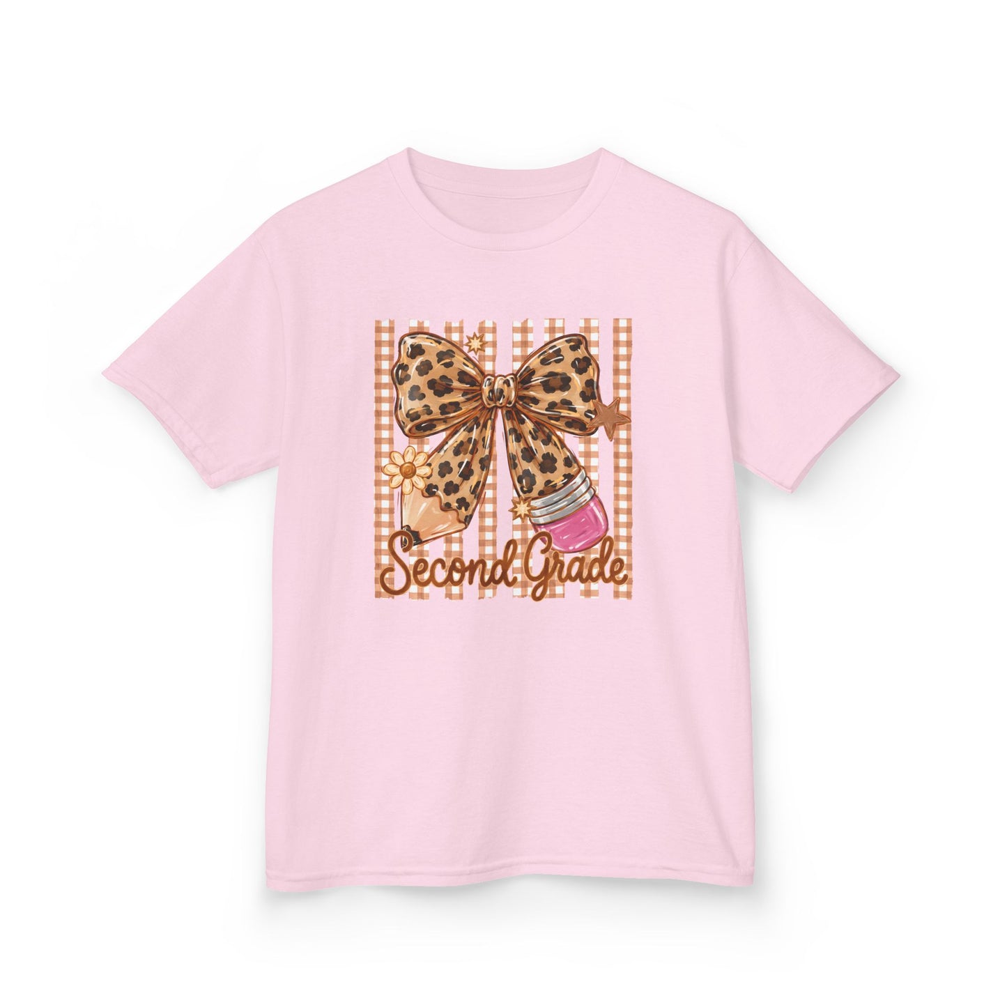 Second Grade Leopard Bow Kids Tee