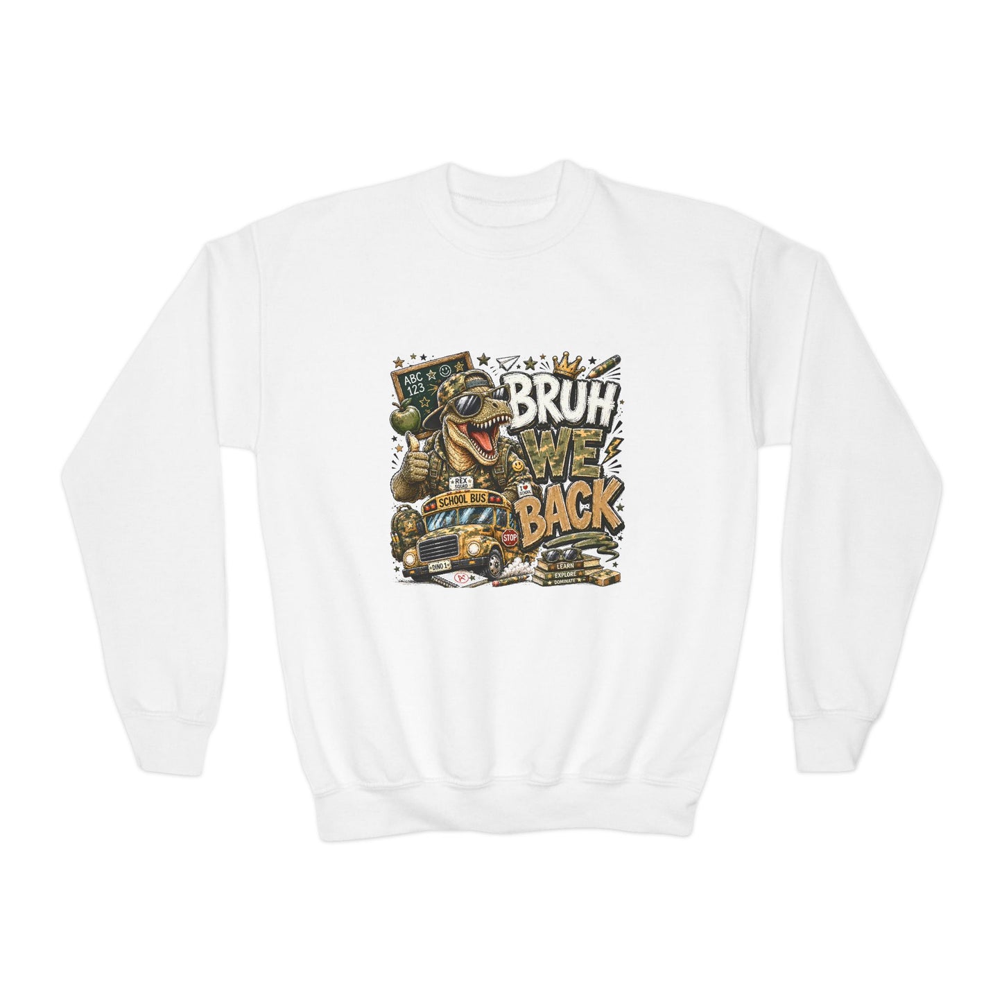 Youth Crewneck Sweatshirt - 'Bruh We Back' Retro Skate Graphic Sweatshirt