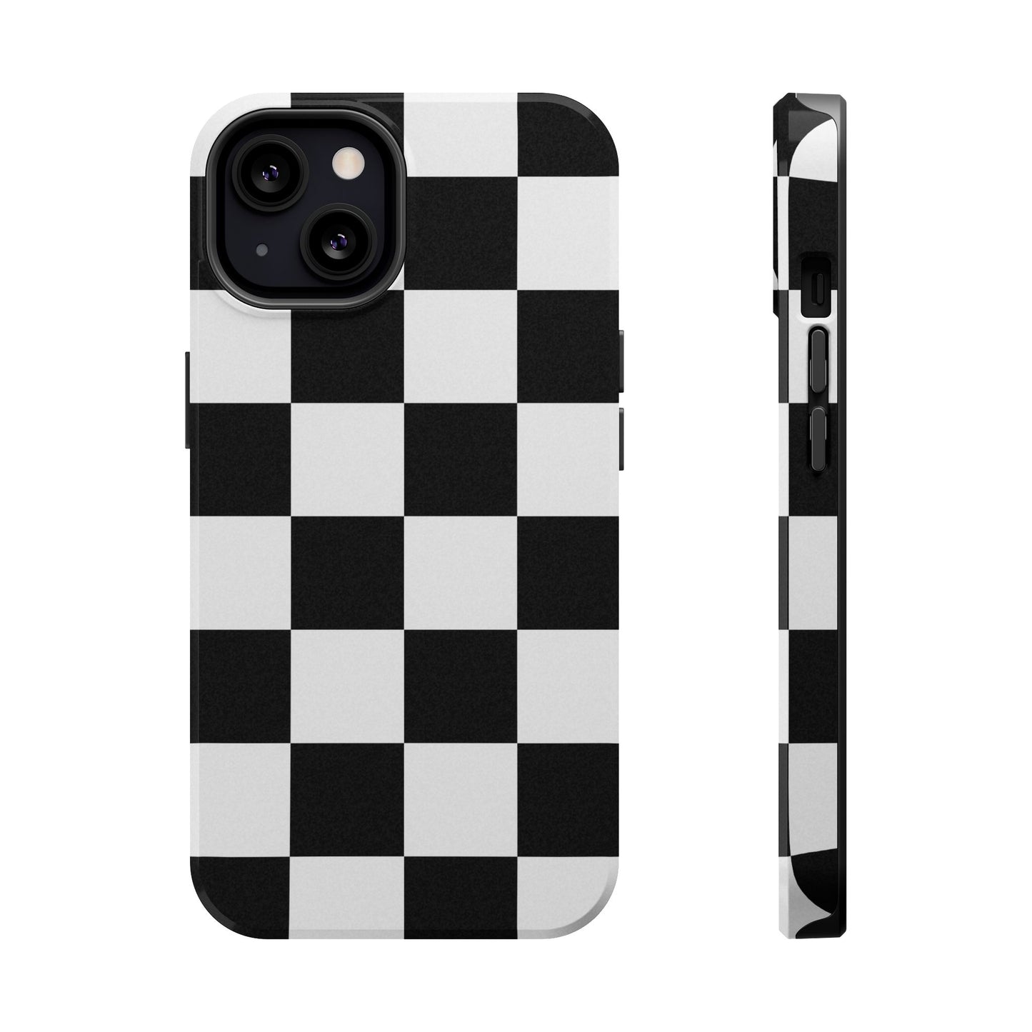 Black & White Checkered Magnetic Impact Phone Case — Shockproof, Wireless Charging Compatible
