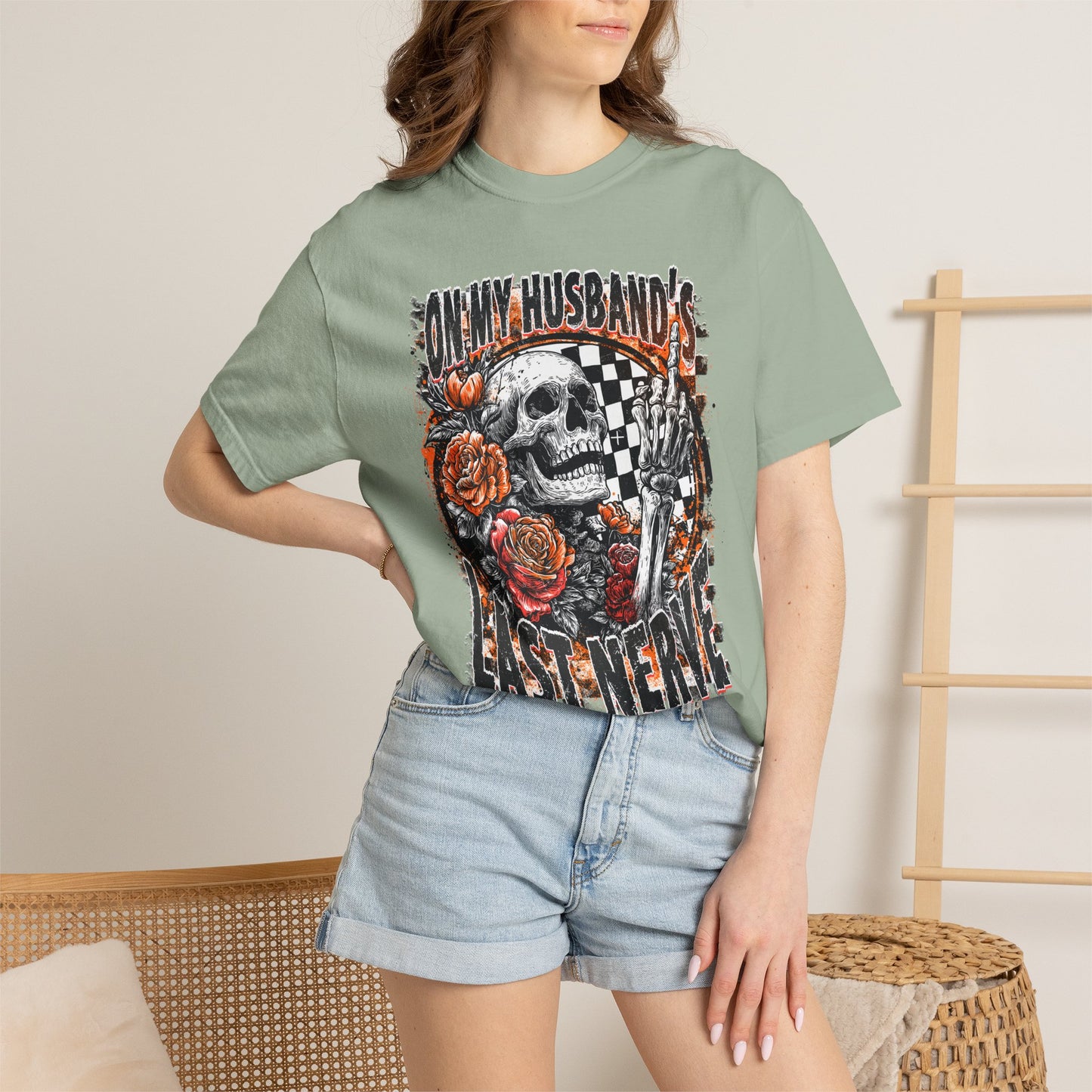 Easy Nerve T-Shirt — Skull, Roses & Racing Flag Graphic Tee