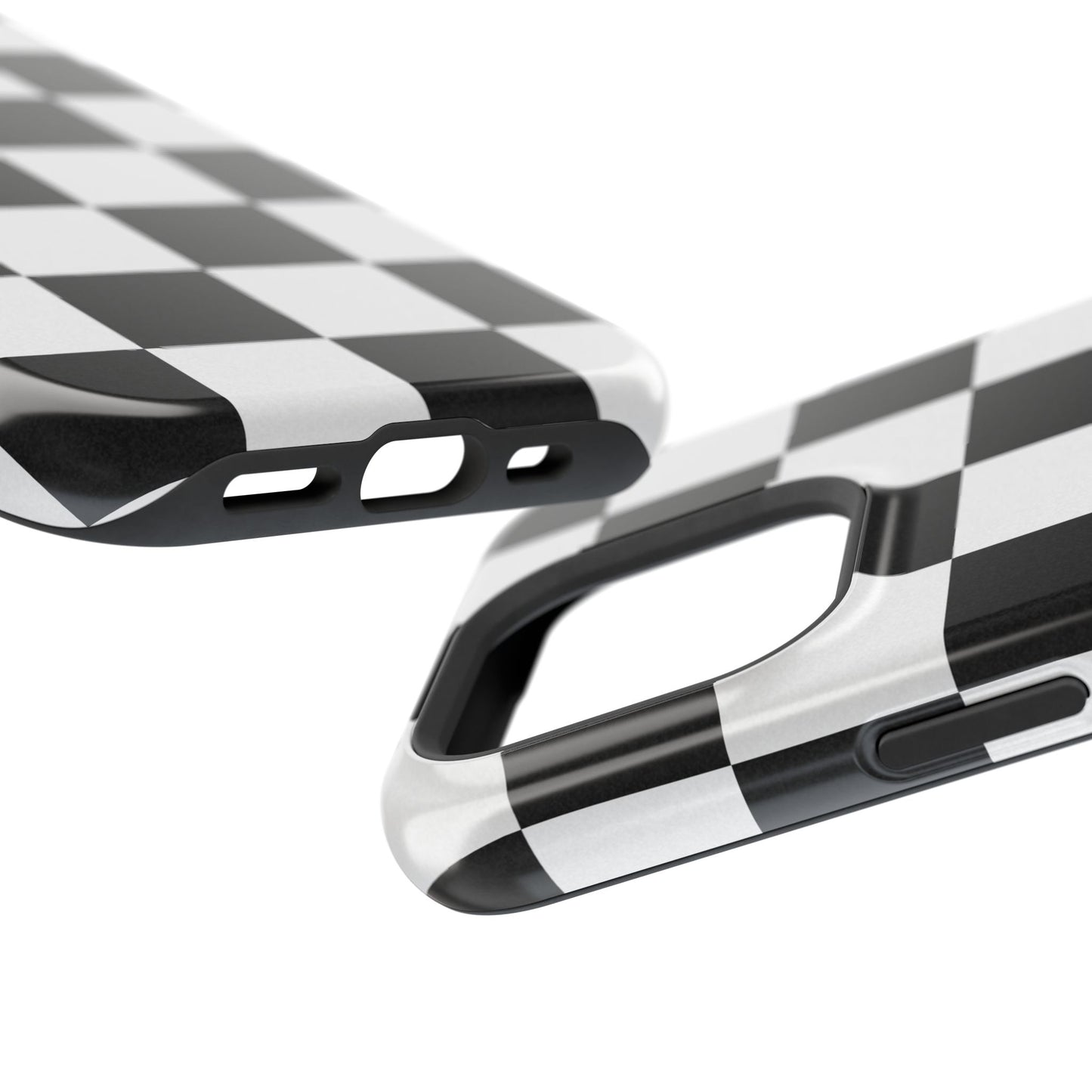 Black & White Checkered Magnetic Impact Phone Case — Shockproof, Wireless Charging Compatible