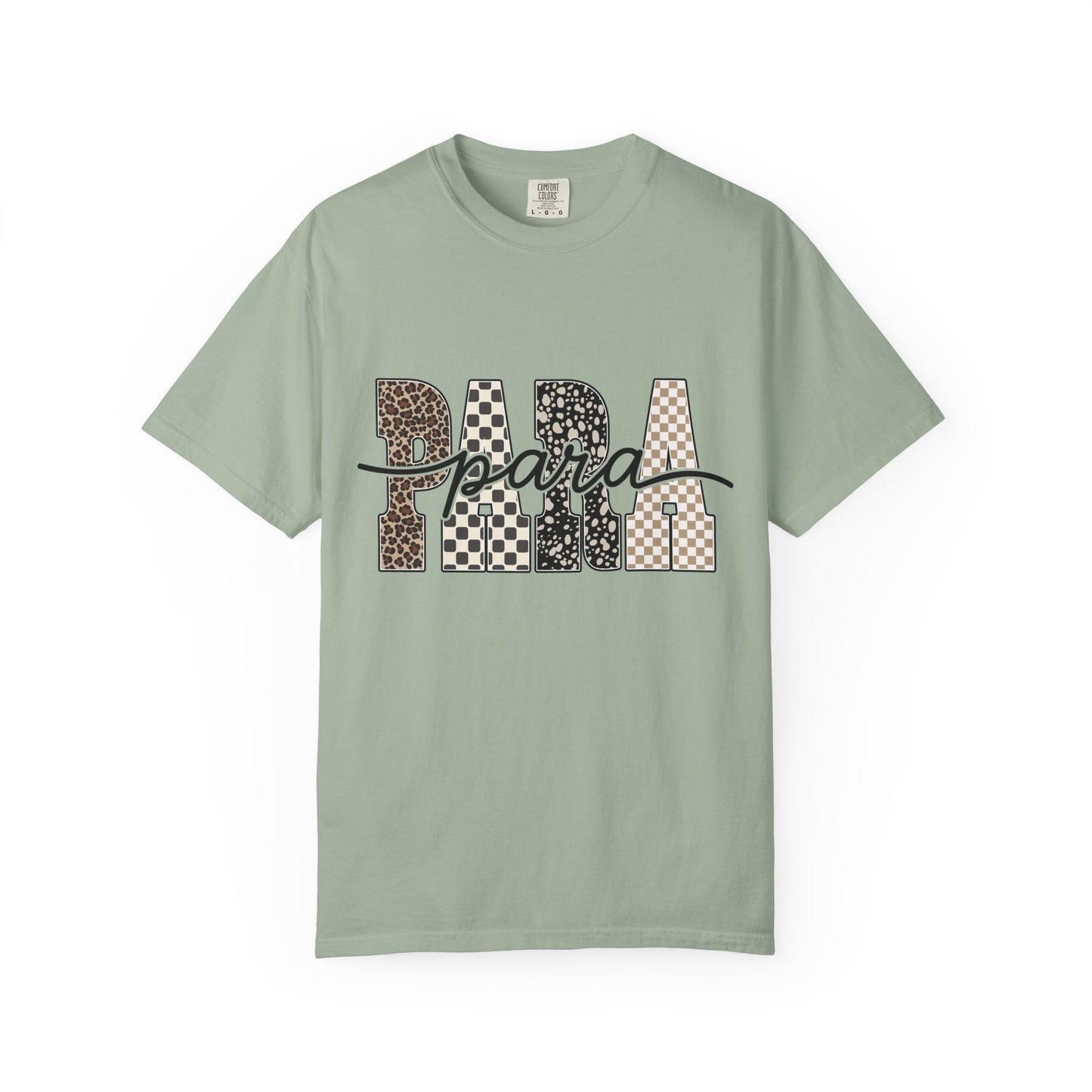 Para T-Shirt — Leopard & Checker Block Letter Graphic Tee