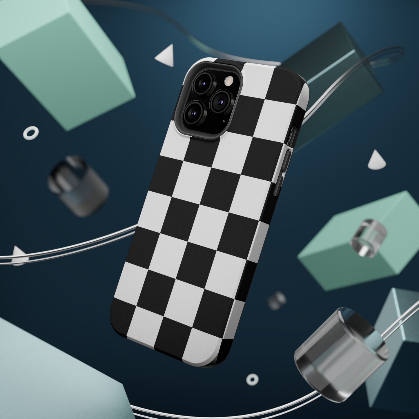 Black & White Checkered Magnetic Impact Phone Case — Shockproof, Wireless Charging Compatible