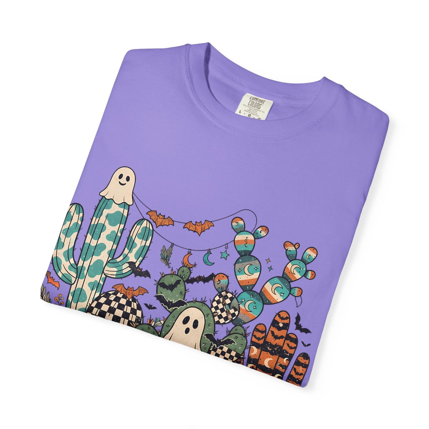 Cactus Patch Halloween T-Shirt — Whimsical Ghosts & Desert Succulents