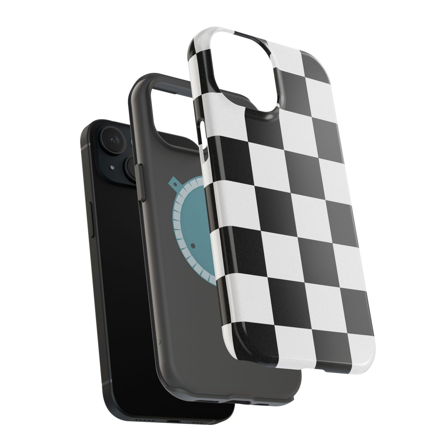 Black & White Checkered Magnetic Impact Phone Case — Shockproof, Wireless Charging Compatible