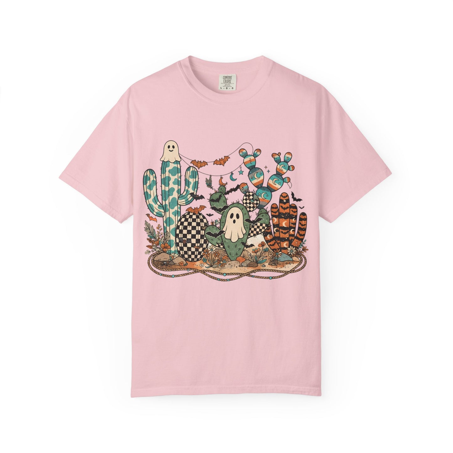 Cactus Patch Halloween T-Shirt — Whimsical Ghosts & Desert Succulents