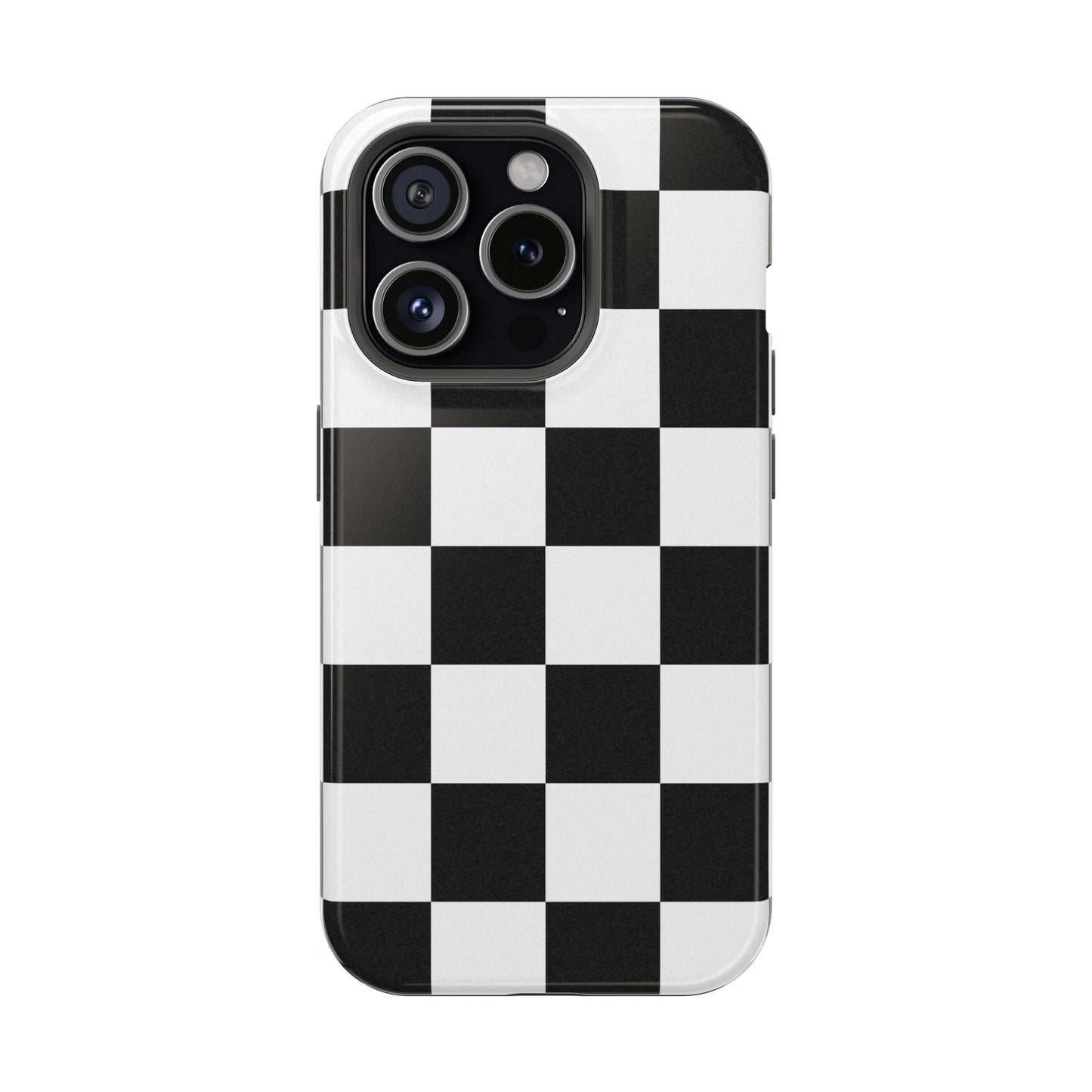 Black & White Checkered Magnetic Impact Phone Case — Shockproof, Wireless Charging Compatible