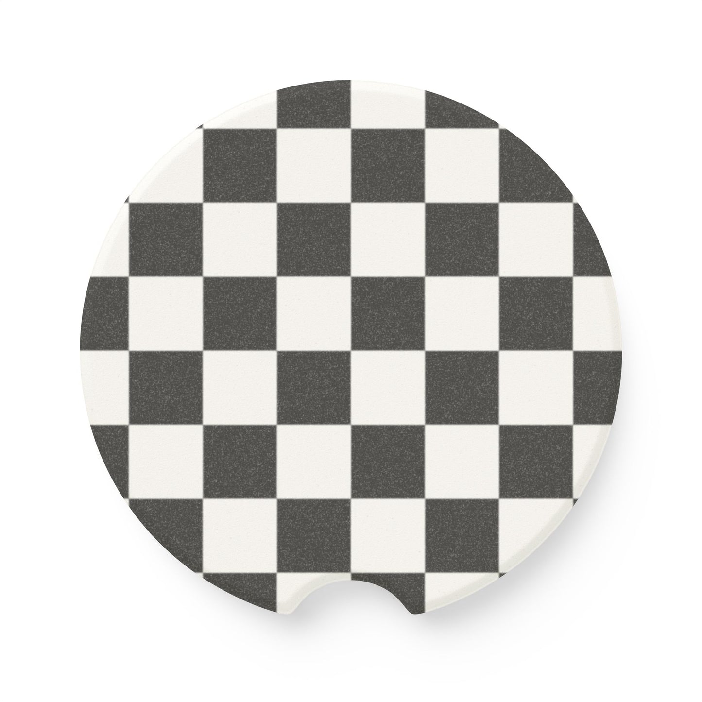 Checkerboard Soapstone Car Coaster — Black & White Racing Grid Car Cup Holder Insert