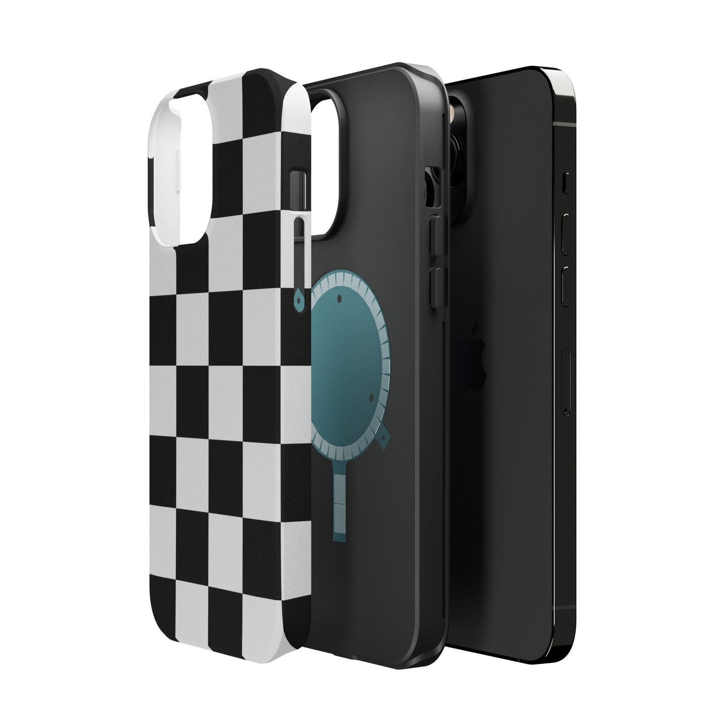 Black & White Checkered Magnetic Impact Phone Case — Shockproof, Wireless Charging Compatible