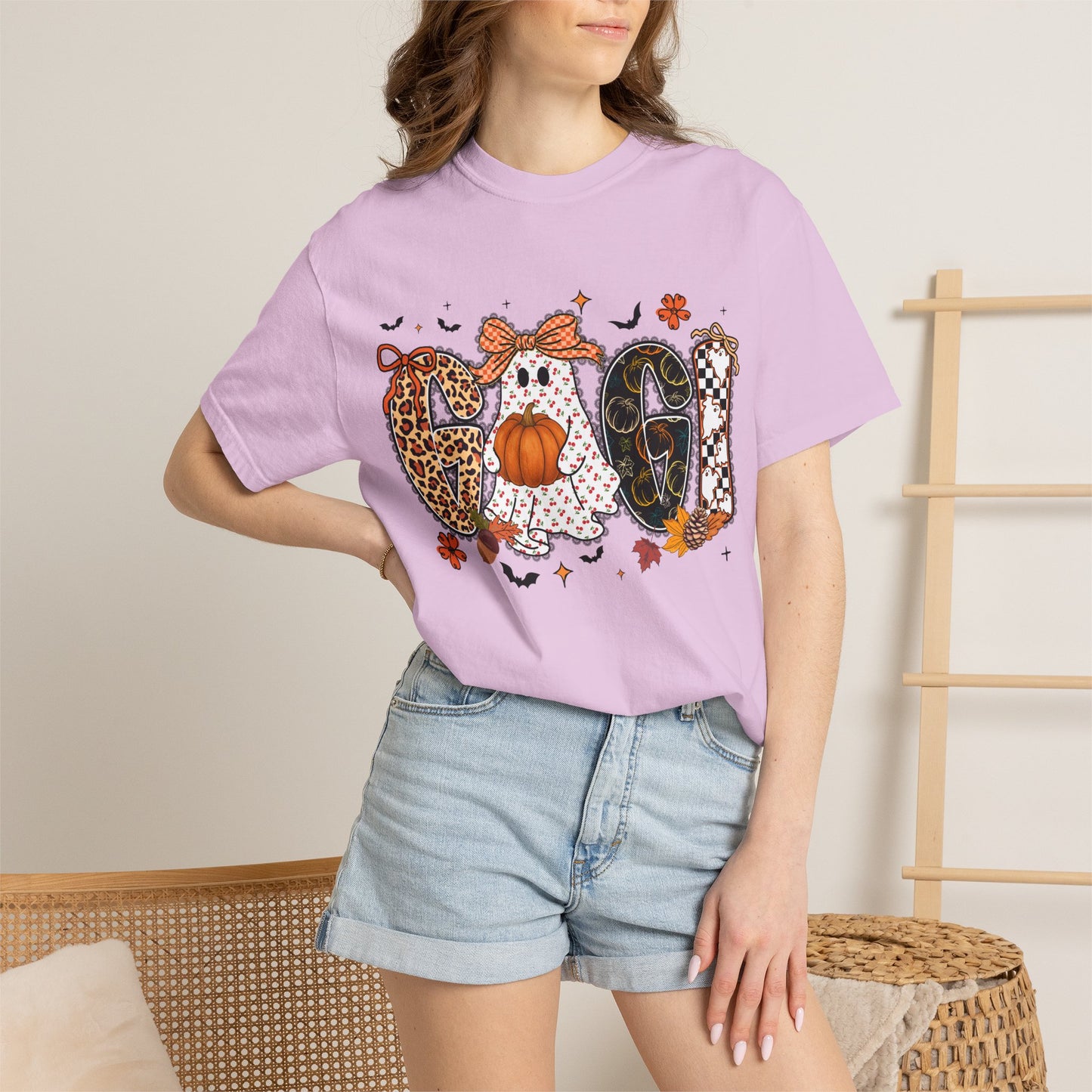 Halloween "Gigi" T-Shirt — Pumpkin, Leopard & Mask Fall Tee